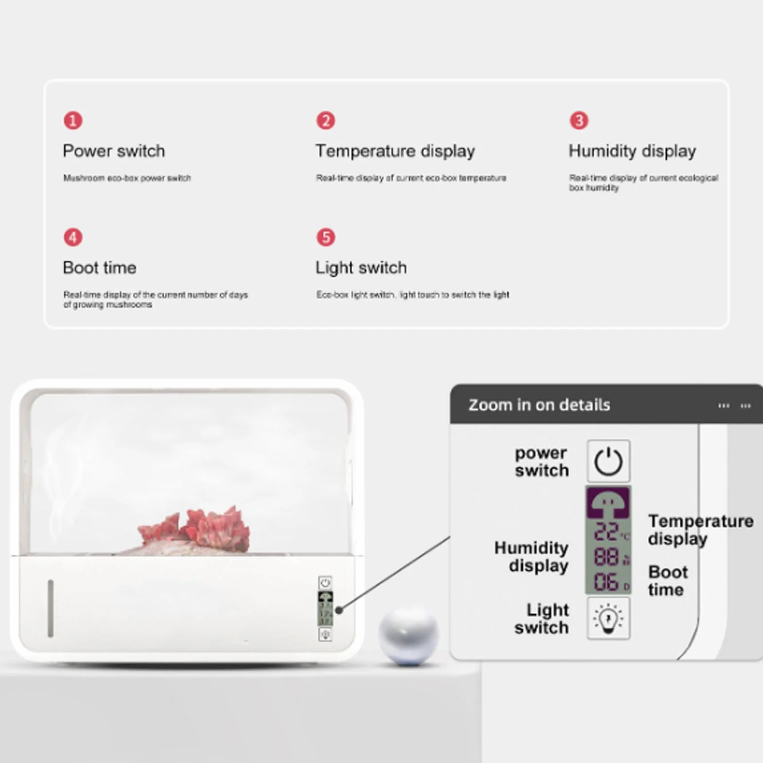 Naroote Tente de Culture de Champignons, Kit Monotub Intelligent avec Réglage Automatique de l'Humidité, Lumière de Croissance et Affichage de la Température