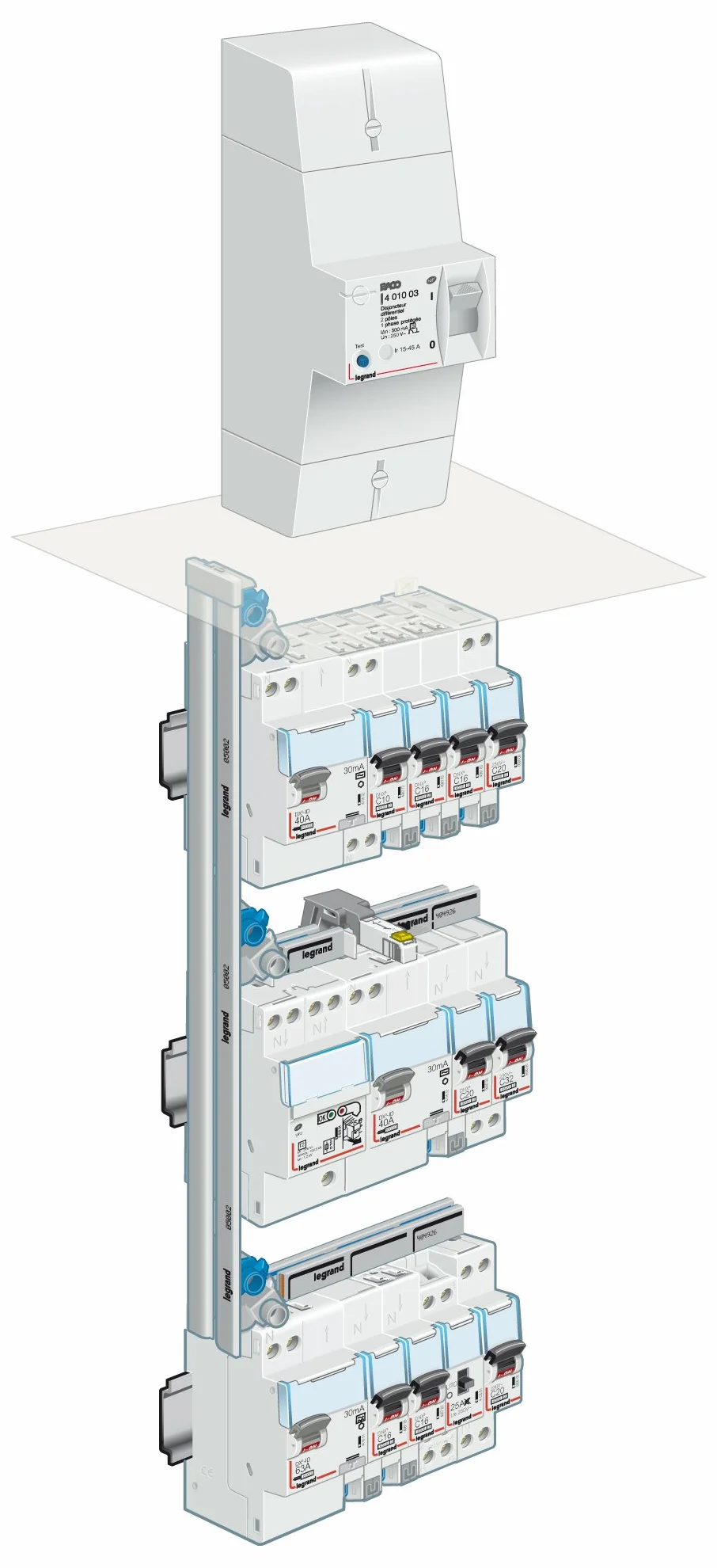 Legrand Peigne d'alimentation verticale pour coffret 2 rangées 13 modules
