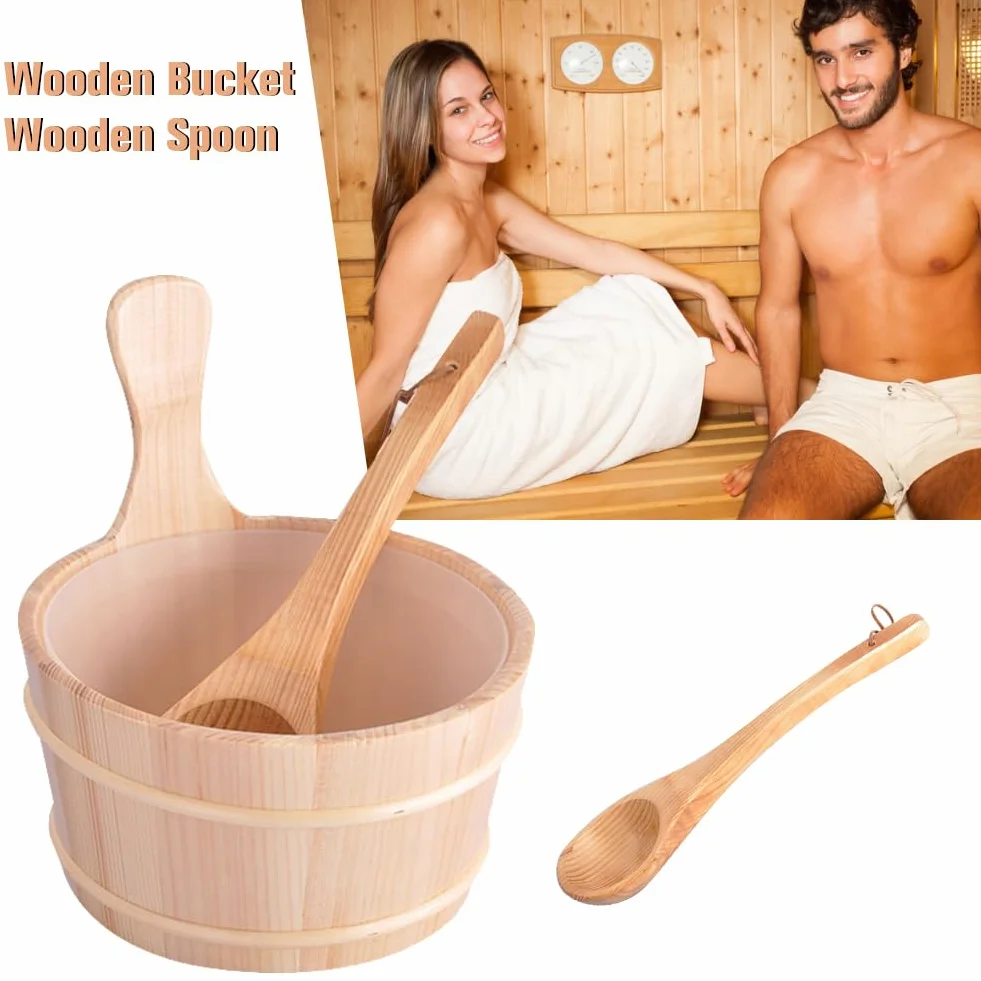 Kit de Sauna en Bois avec Seau et Louche, Accessoire de Sauna Essentiel pour Hammam