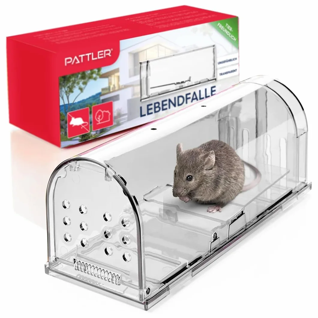PATTLER® Piège à Souris Vivante Extra Grand - Cage de Capture sans Tuer pour Souris, Rats et Rongeurs - Nasse Réutilisable avec Trous d'Aération - Intérieur & Extérieur - X1 Transparent