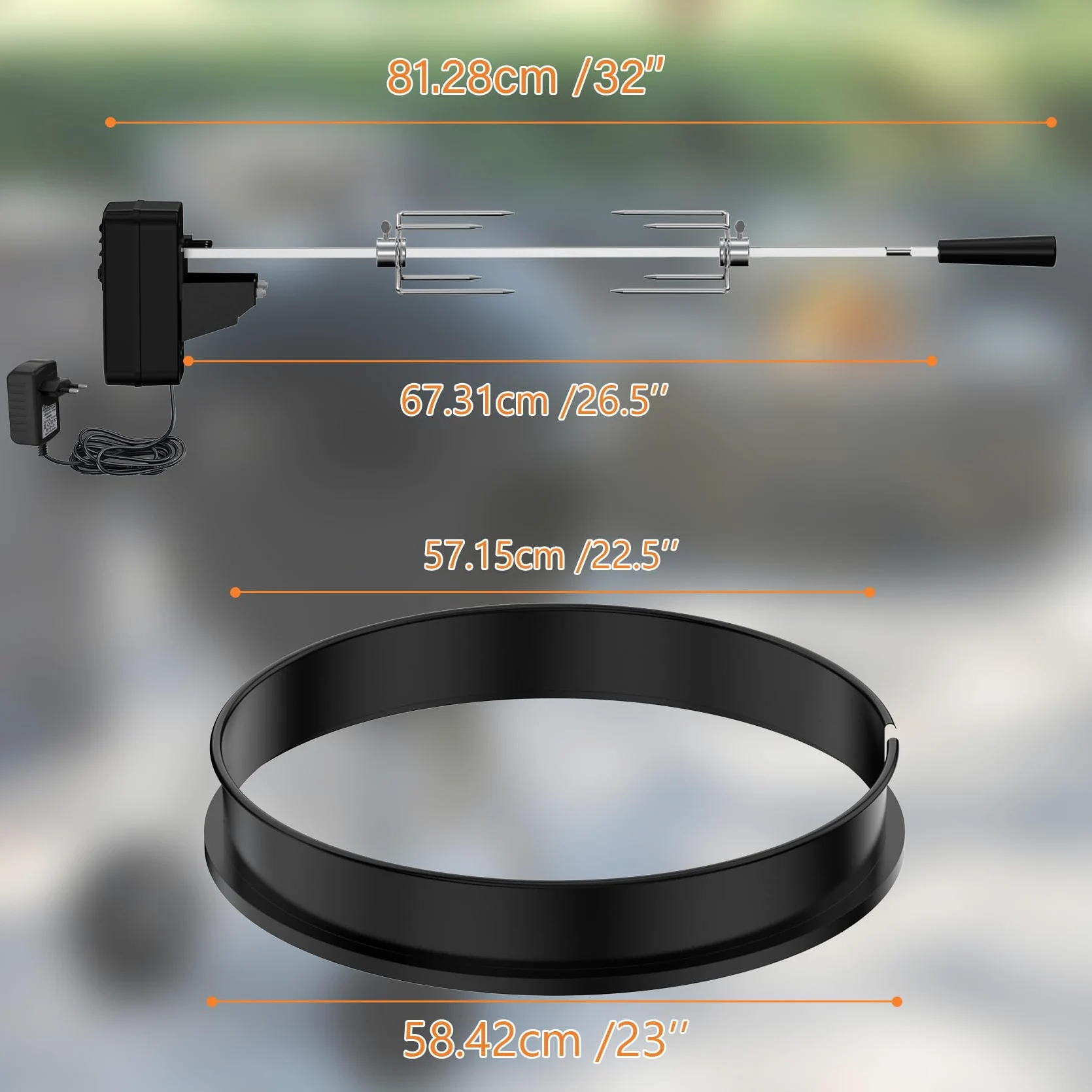 onlyfire Kit de Brochettes Rotisserie avec Moteur DC et Adaptateur, Set de Tournebroche pour Weber Kettle 57cm et Autres Modèles de Taille Similaire, avec 2 Aiguilles à Viande pour Poulet