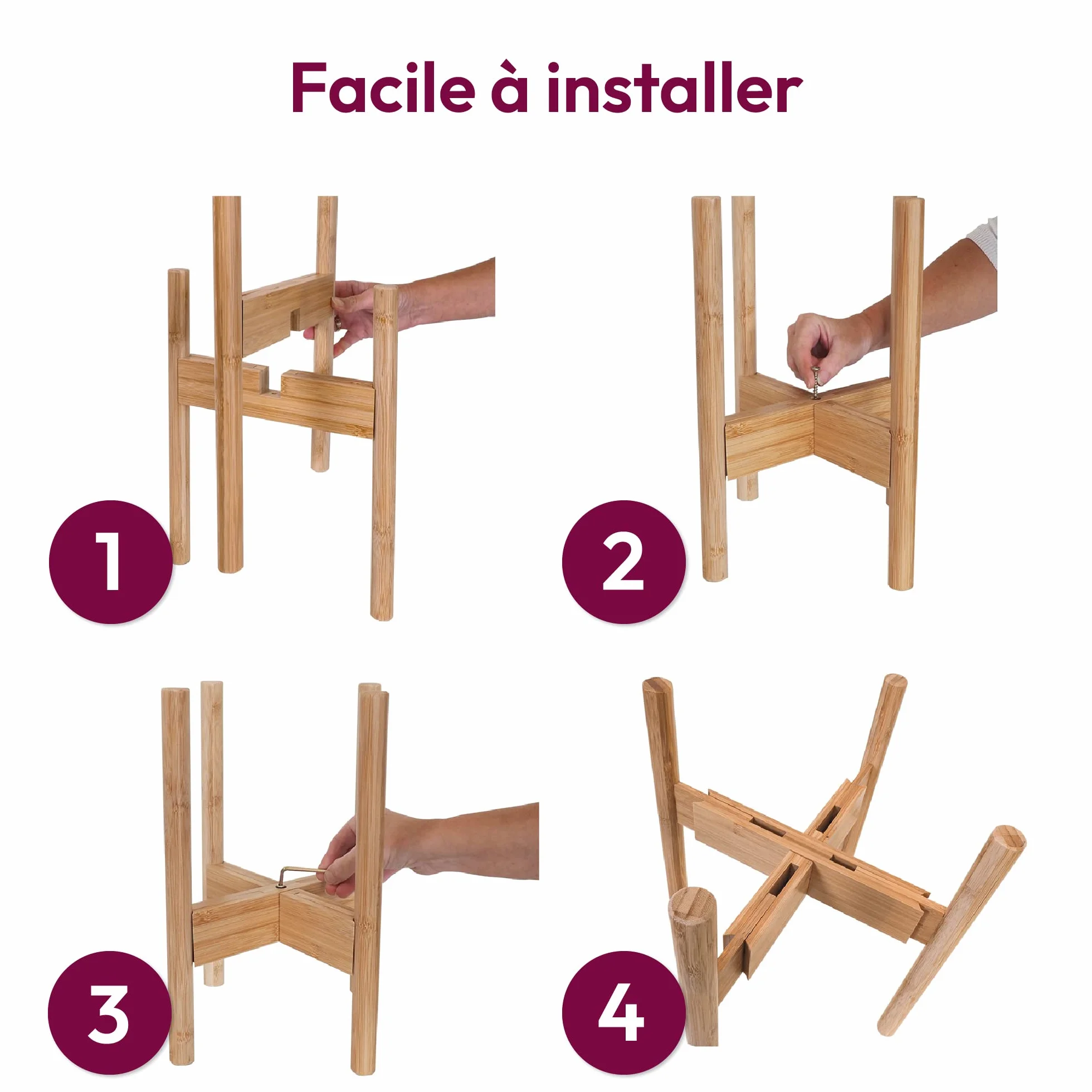 Gadgy Support pour Plantes Intérieur Bambou Réglable Ensemble 2 Pièces Pots Ø 20-30 cm Décoration Maison Moderne