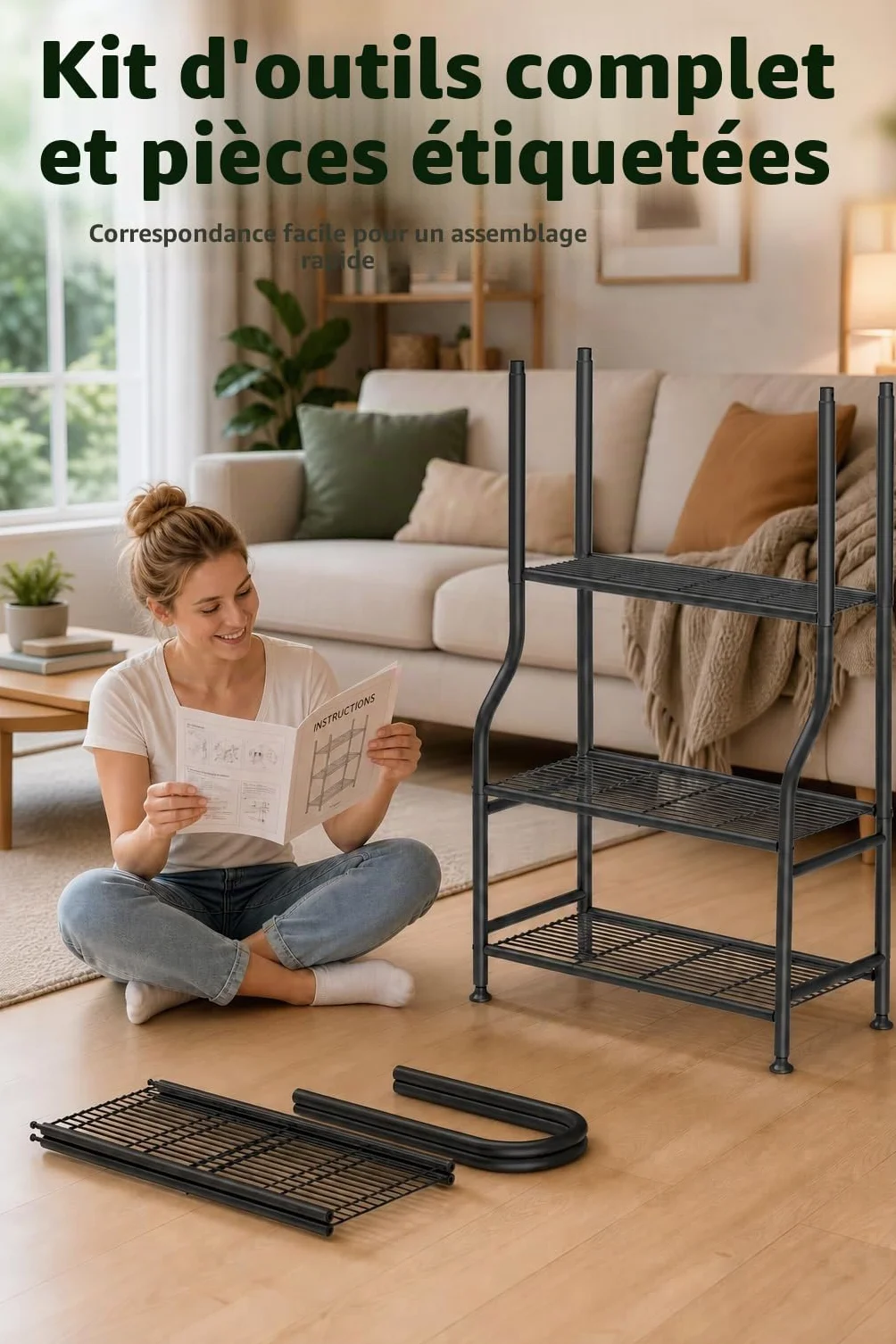 Support en métal pour plantes 5 niveaux 165 cm étagère verticale robuste avec pieds réglables