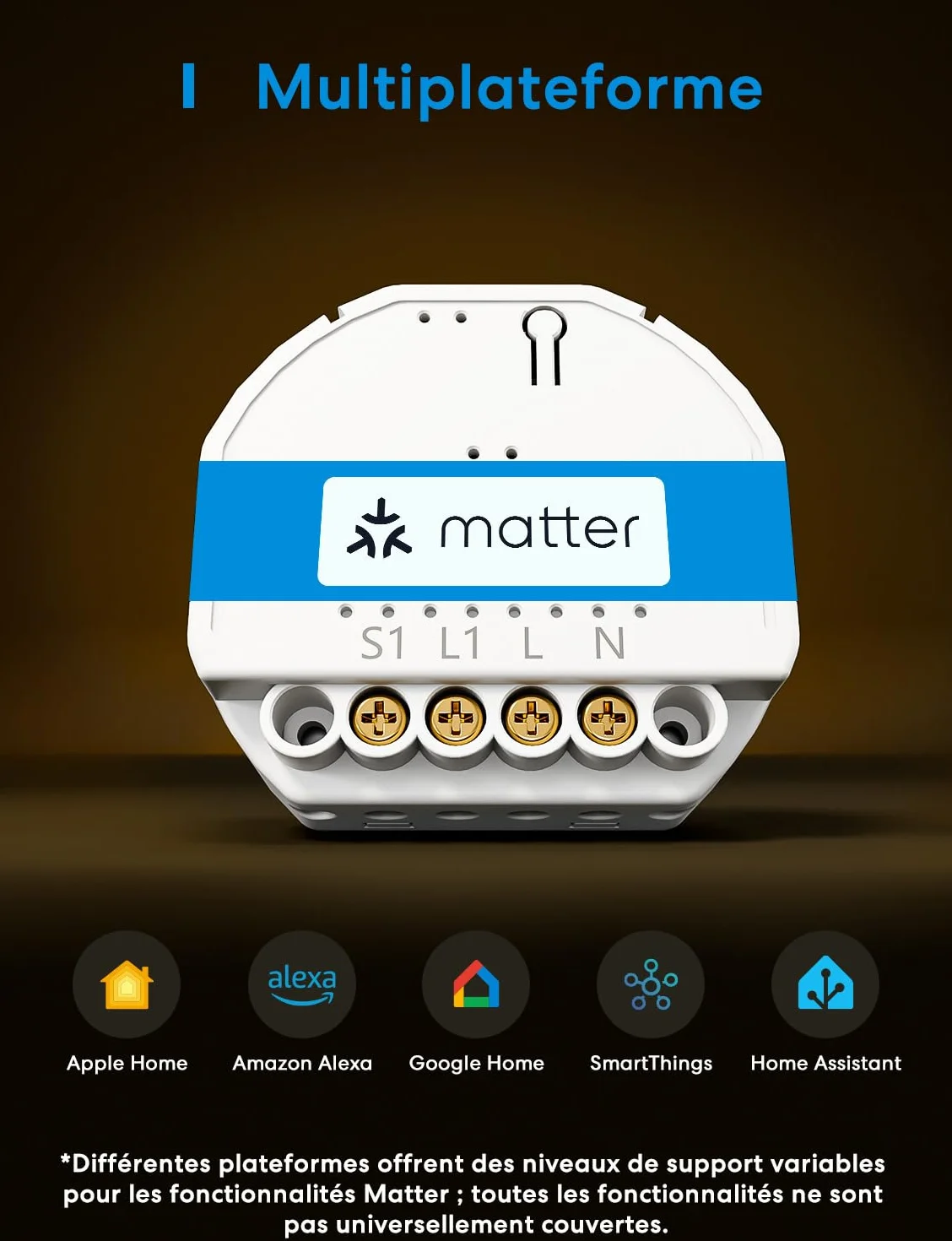 Meross Interrupteur Connecté Matter 60mm Fil Neutre Requis Commande Éclairage Suivi Conso Énergie Compatible Apple HomeKit Alexa Google Home