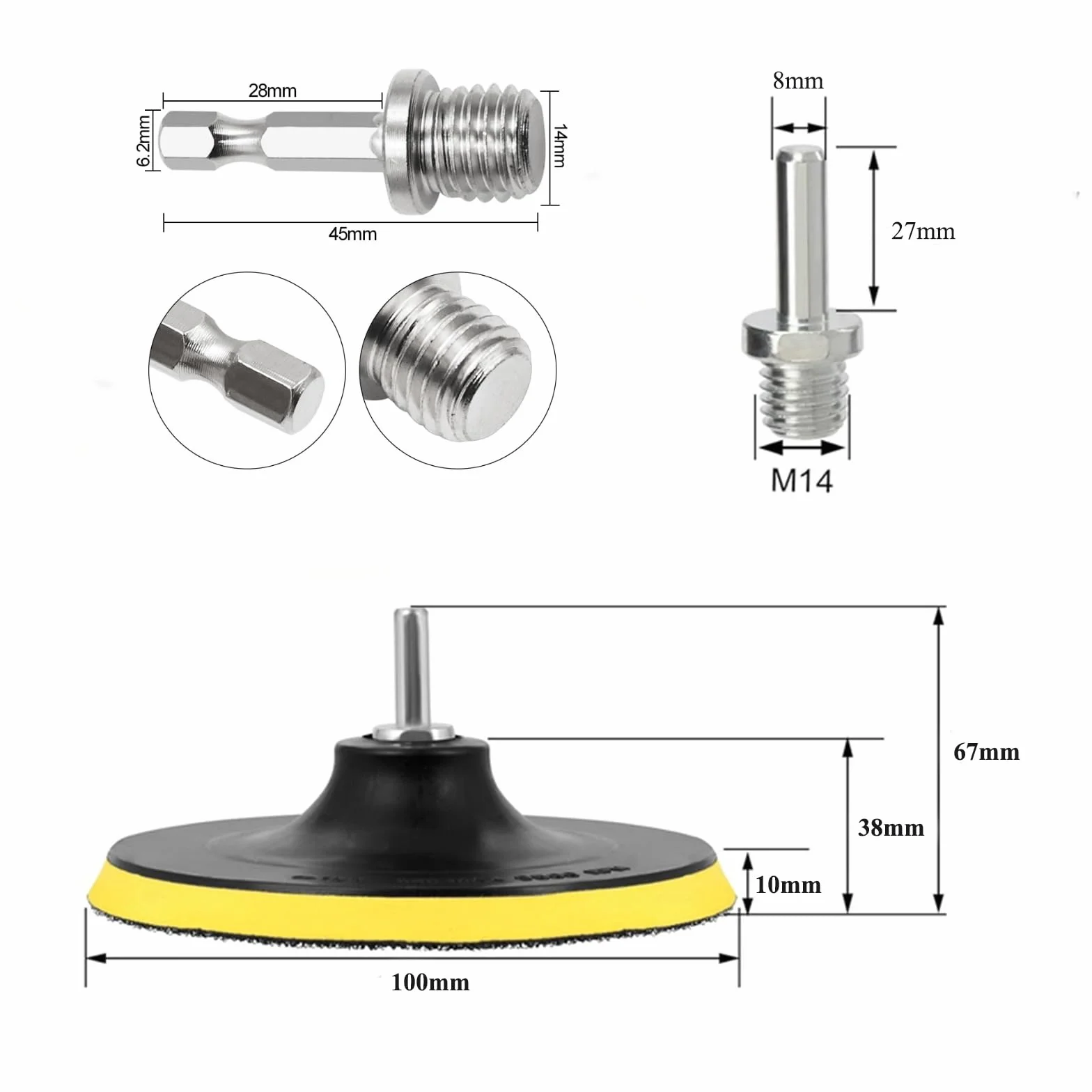 100mm Plateau de Ponçage avec Filetage M14 pour Meuleuse d'Angle - 3 Pièces
