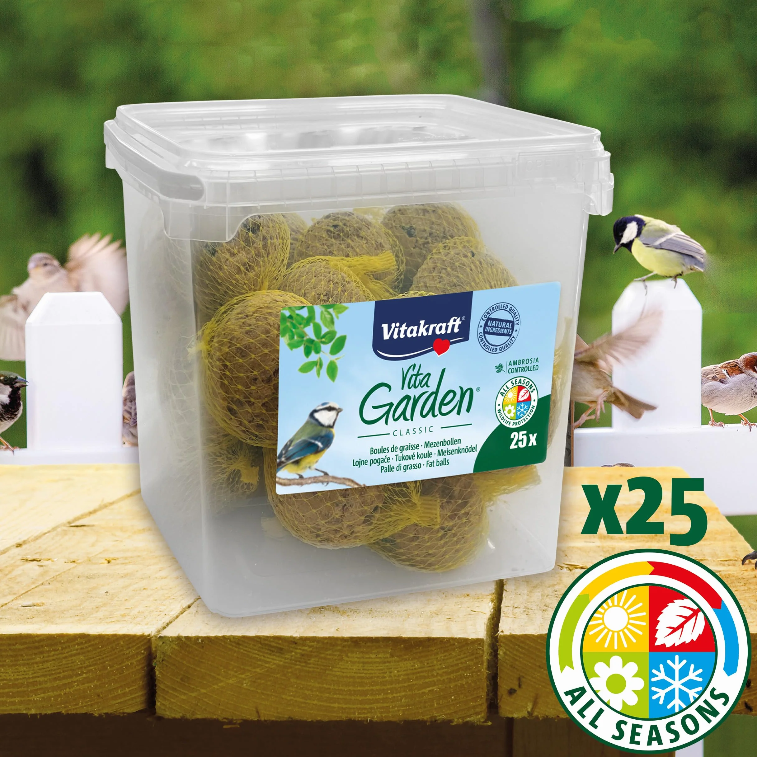 VITAKRAFT - Vita Garden - Seau de Boules de Graisse avec Filets pour Oiseaux du Jardin - Alimentation Complète pour Oiseaux Toutes Saisons - 25 unités