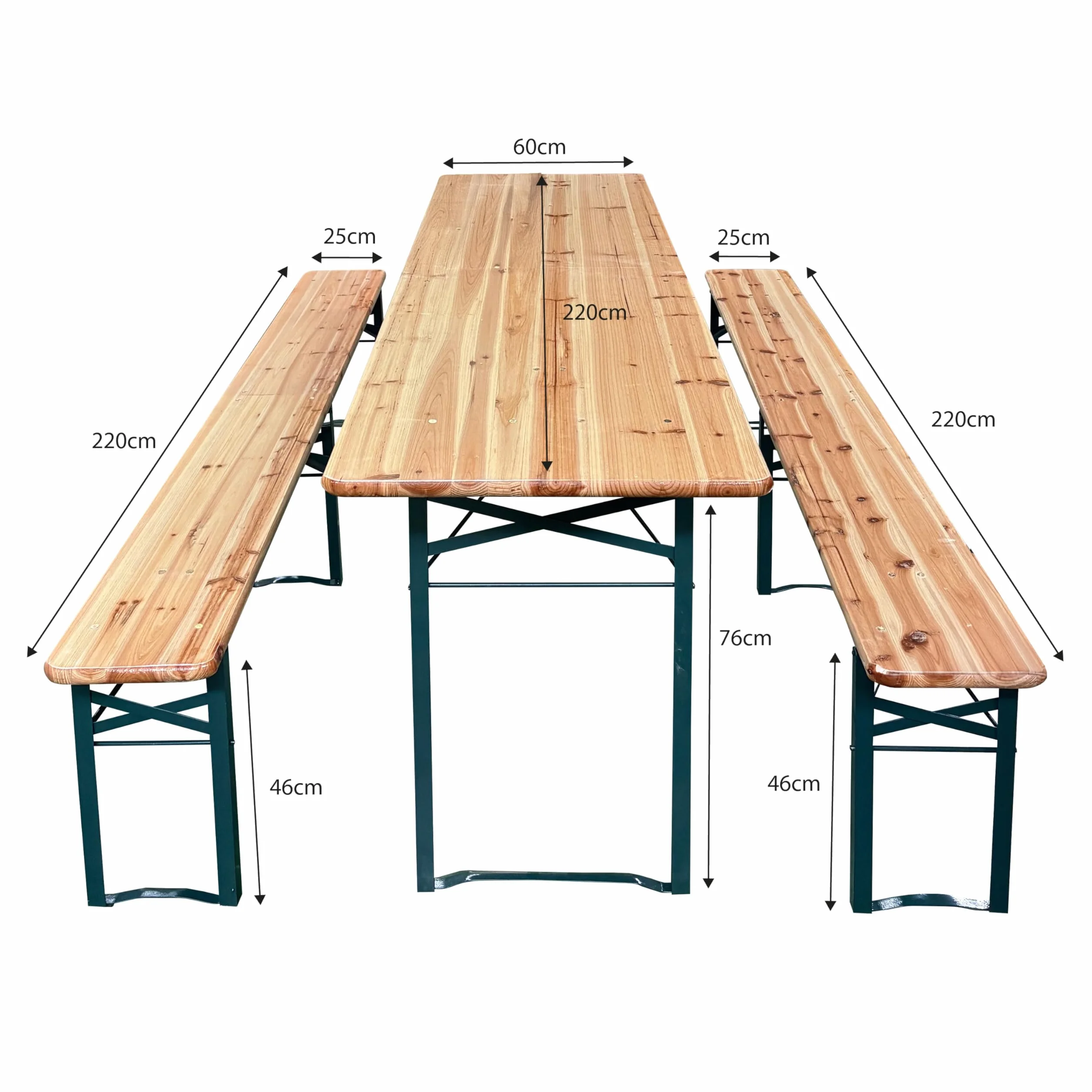 AXI Toon Ensemble de Table et Bancs de Brasserie Acier Bois Pliant 220x60x76 cm