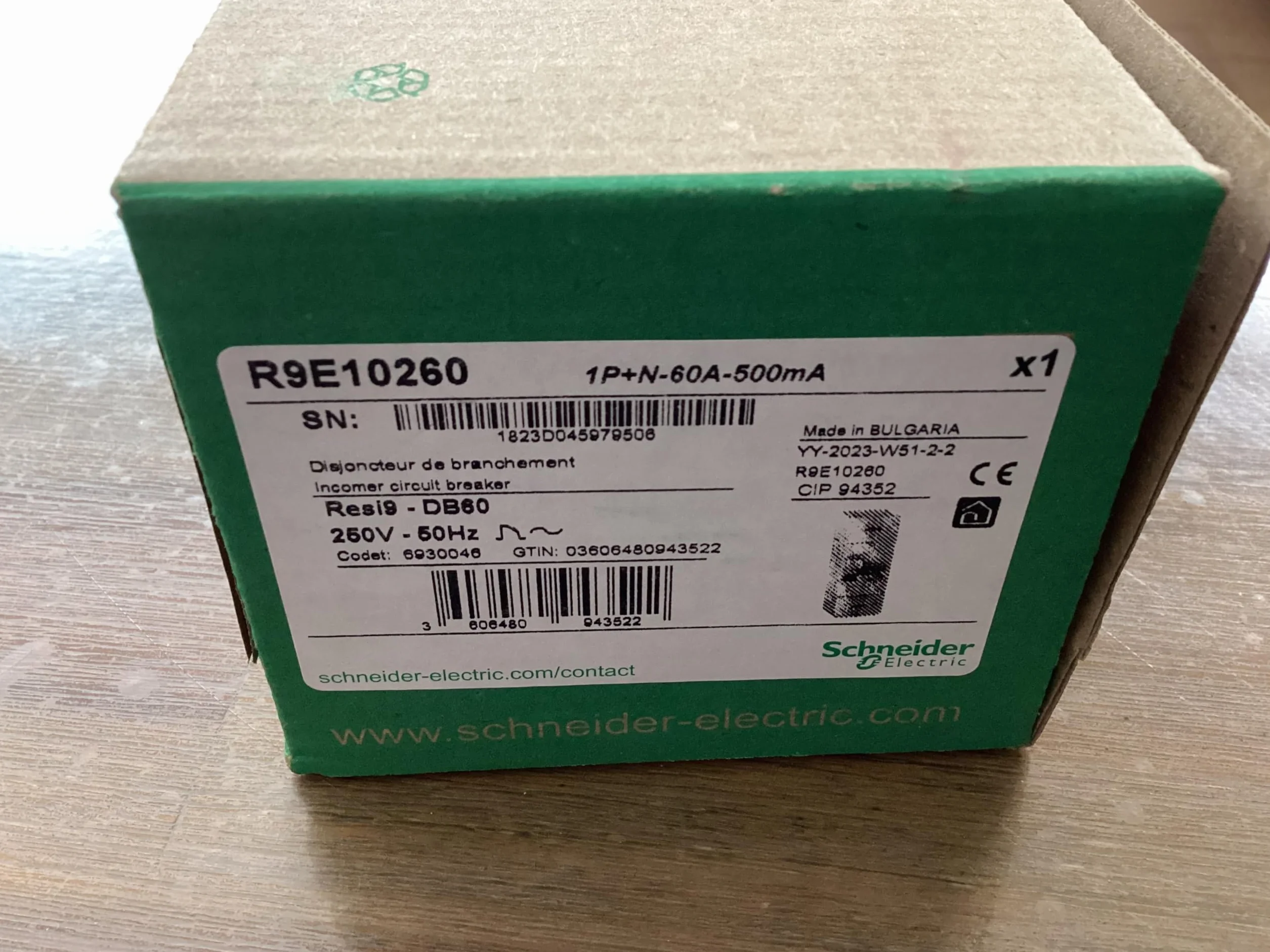 Schneider Disjoncteur R9E10260 DB60 60A 500mA