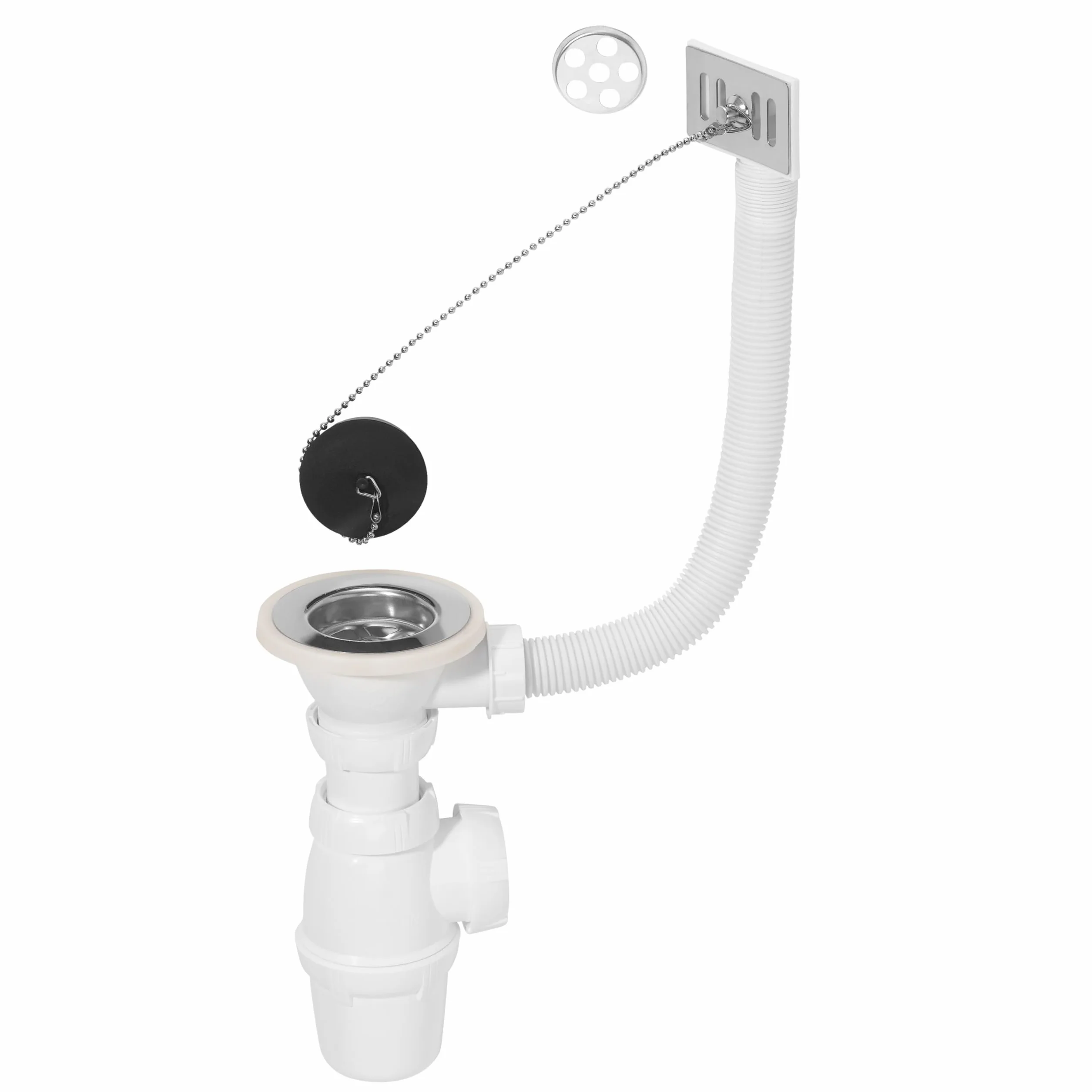 Wirquin Kit vidage évier 1 bac Ø60 blanc avec siphon et trop-plein
