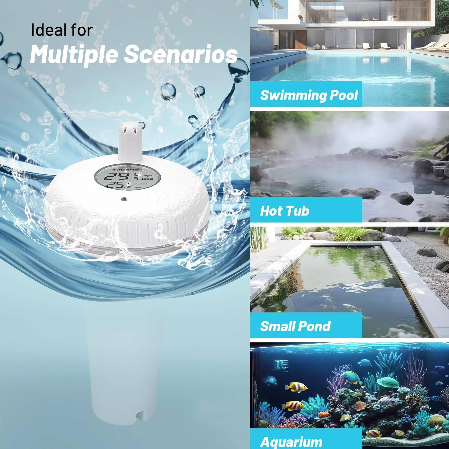 Inkbird Thermomètre de Piscine Flottant sans Fil avec Moniteur, Surveillance à Distance