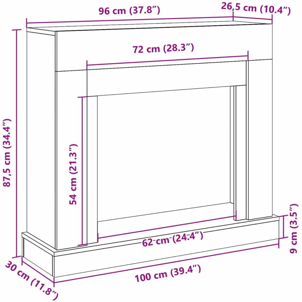 vidaXL Cadre de cheminée chêne Artisanal 100x30x87,5cm Bois ingénierie