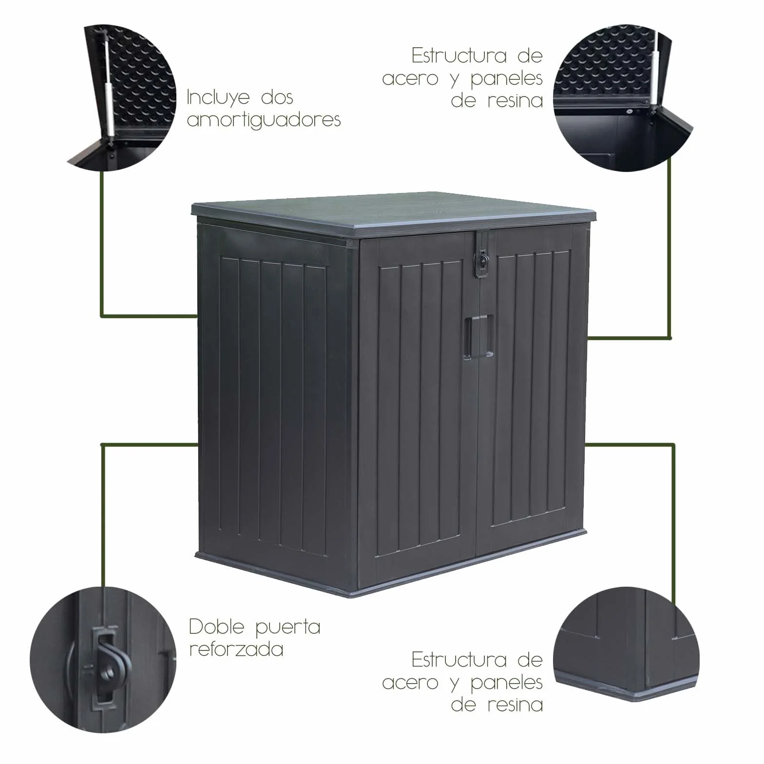 Gardiun Coffre de jardin en résine Soften 775 litres avec amortisseurs à gaz 116 x 71 x 109/112,5 cm Noir