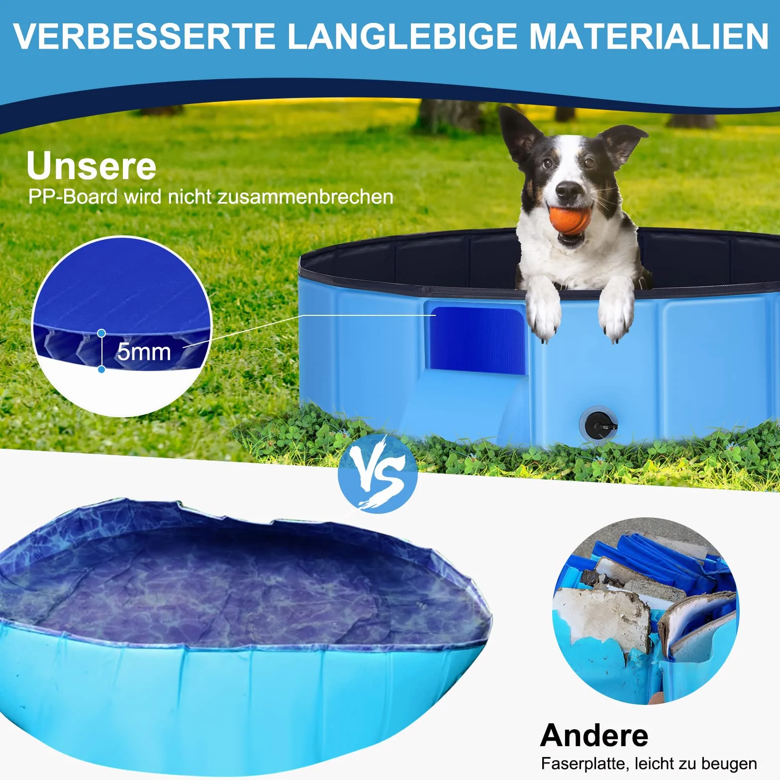 Piscine pour chiens de grande et petite taille, pliable, antidérapante, 80 x 20 cm, en PVC épais, résistante à l'usure, pour chien