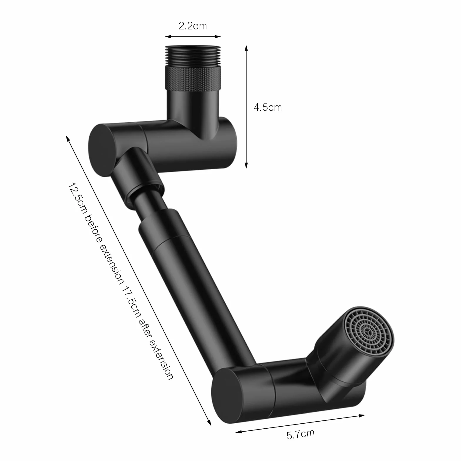 Extension de robinet pivotante 1440° universelle pour cuisine et salle de bain, noir