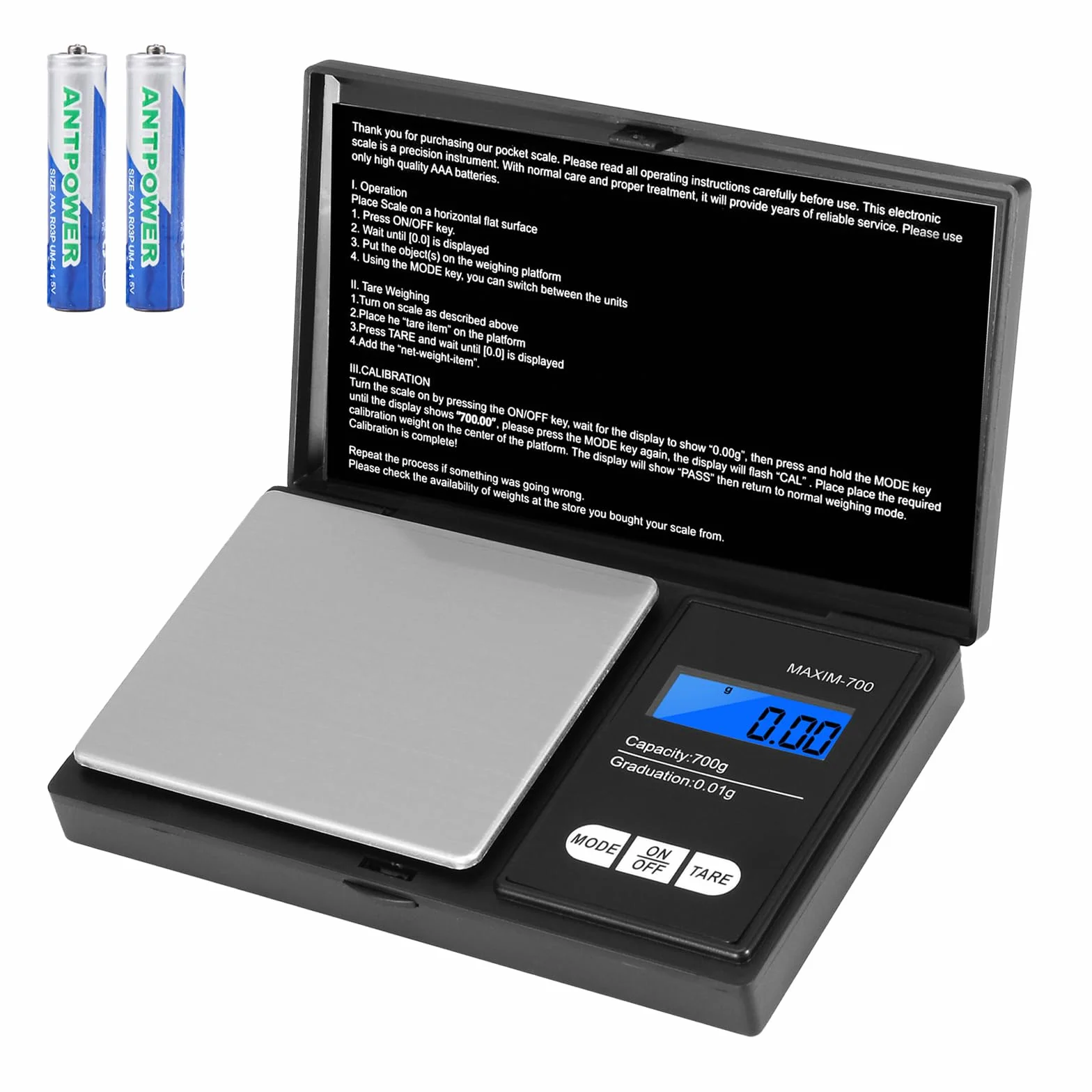 Balance de Précision Oderra 700g/0.01g, Balance à Bijoux Portable avec Écran LCD Rétroéclairé