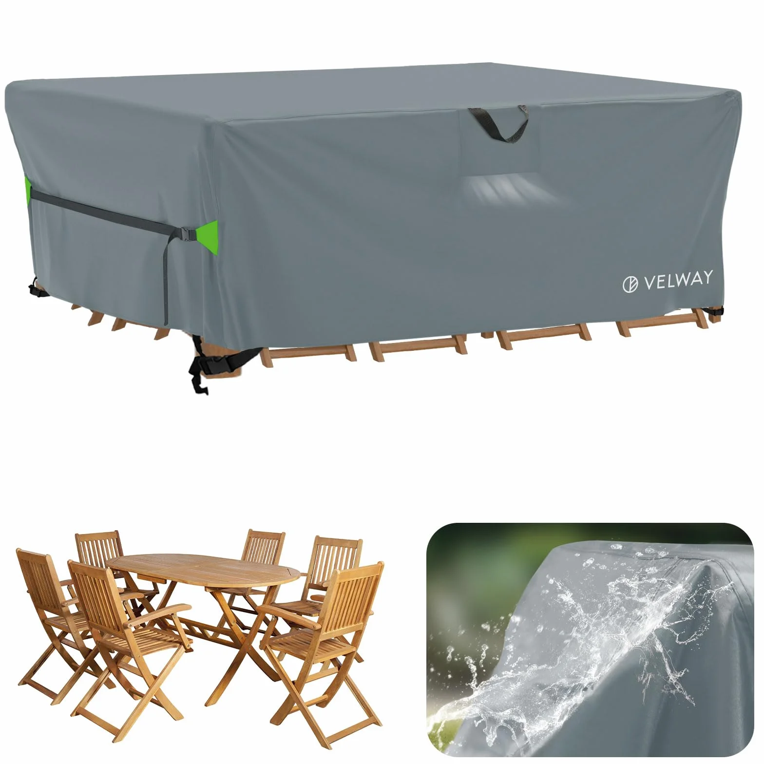 Velway Housse Salon de Jardin Imperméable 200x160x74cm Gris Protection Tous Temps