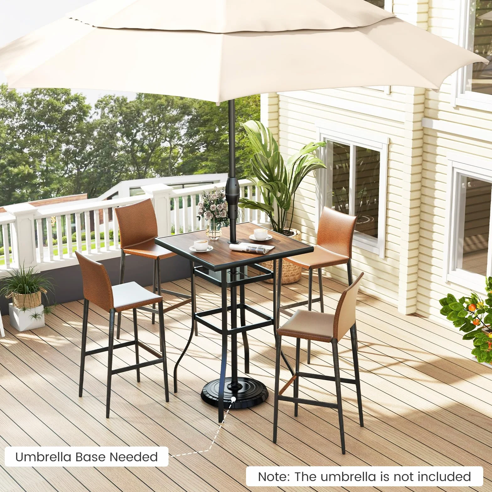 KOMFOTTEU Table de Bar Style Moderne Plateau SPC 70x70x102 cm Métal Intérieur Extérieur