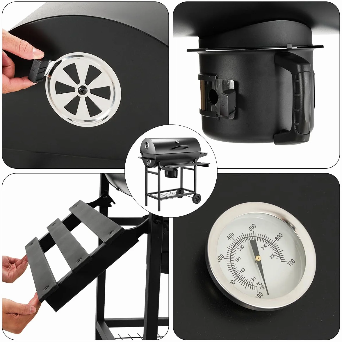 DEWINNER Barbecue au Charbon, Grille XXL, Gants & Pince Offerts, Évents Réglables, Tiroir à Cendres, Roulettes, Idéal Jardin/Balcon/Cour (Modèle de Base)