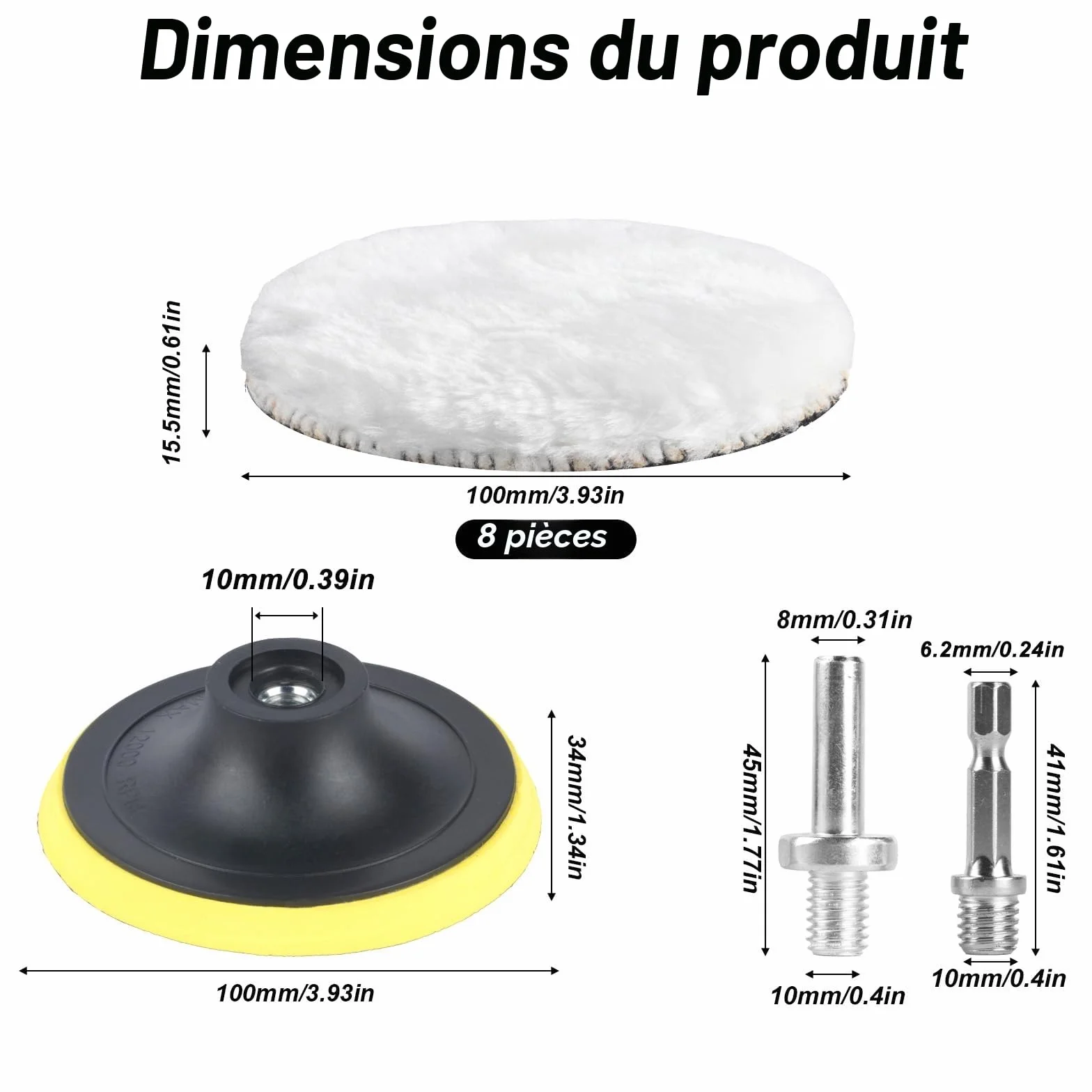 Disques de Polissage Laine 100mm Lot de 8 pour Meuleuse d'Angle Polissoir