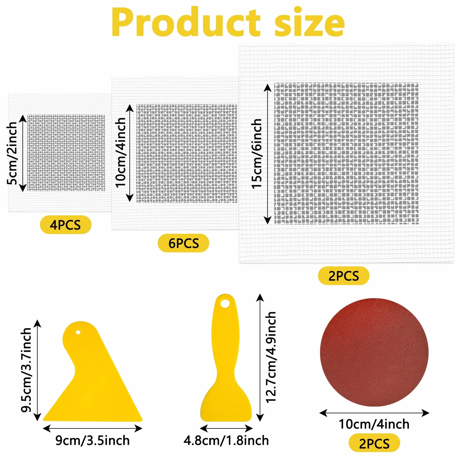 Lot de 16 patchs autocollants de réparation murale en aluminium 5/10/15 cm - Kit de réparation de cloisons sèches