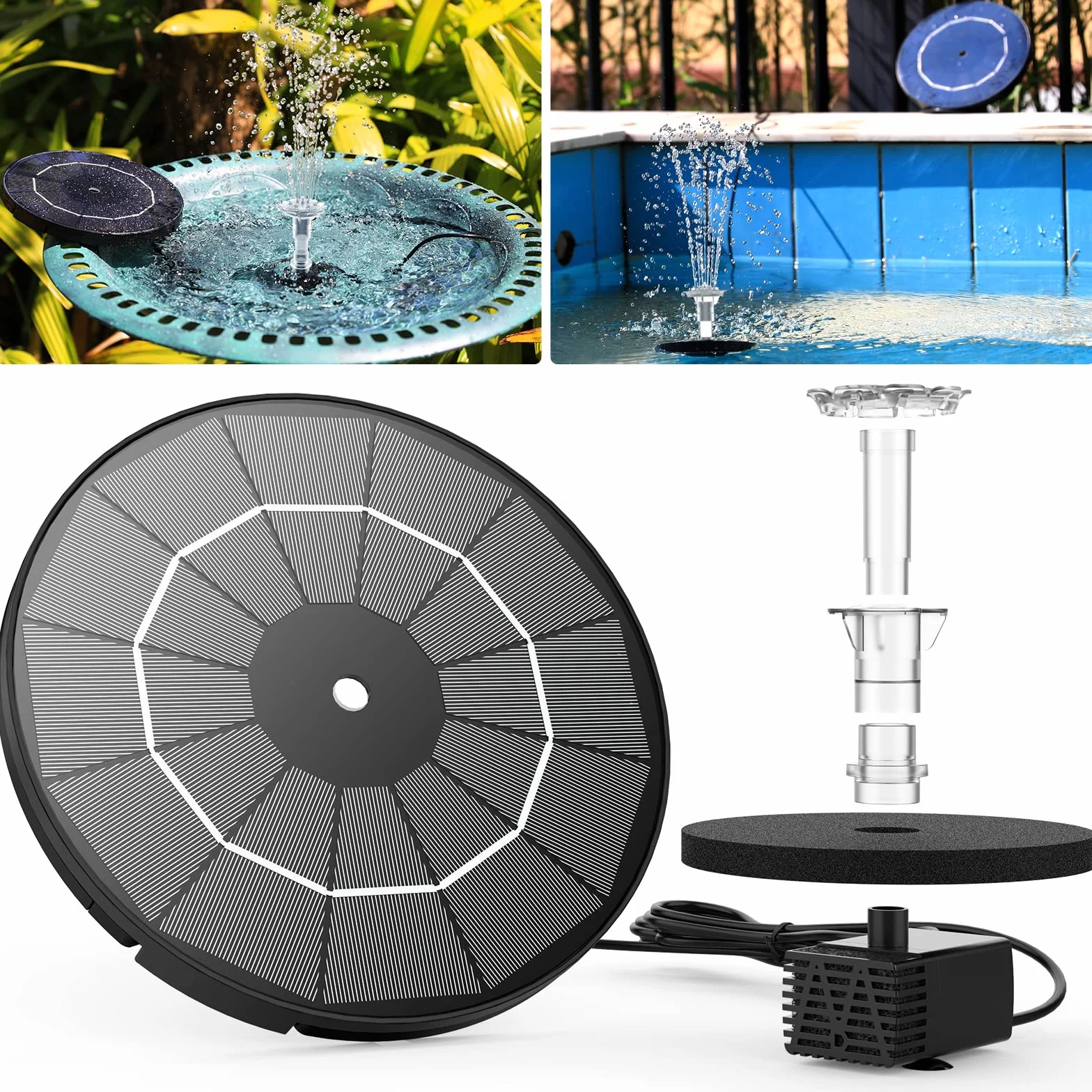 Fontaine Solaire 3.5W avec 12 Buses Pompe Solaire Bassin Exterieur pour Bain d'oiseaux Jardin