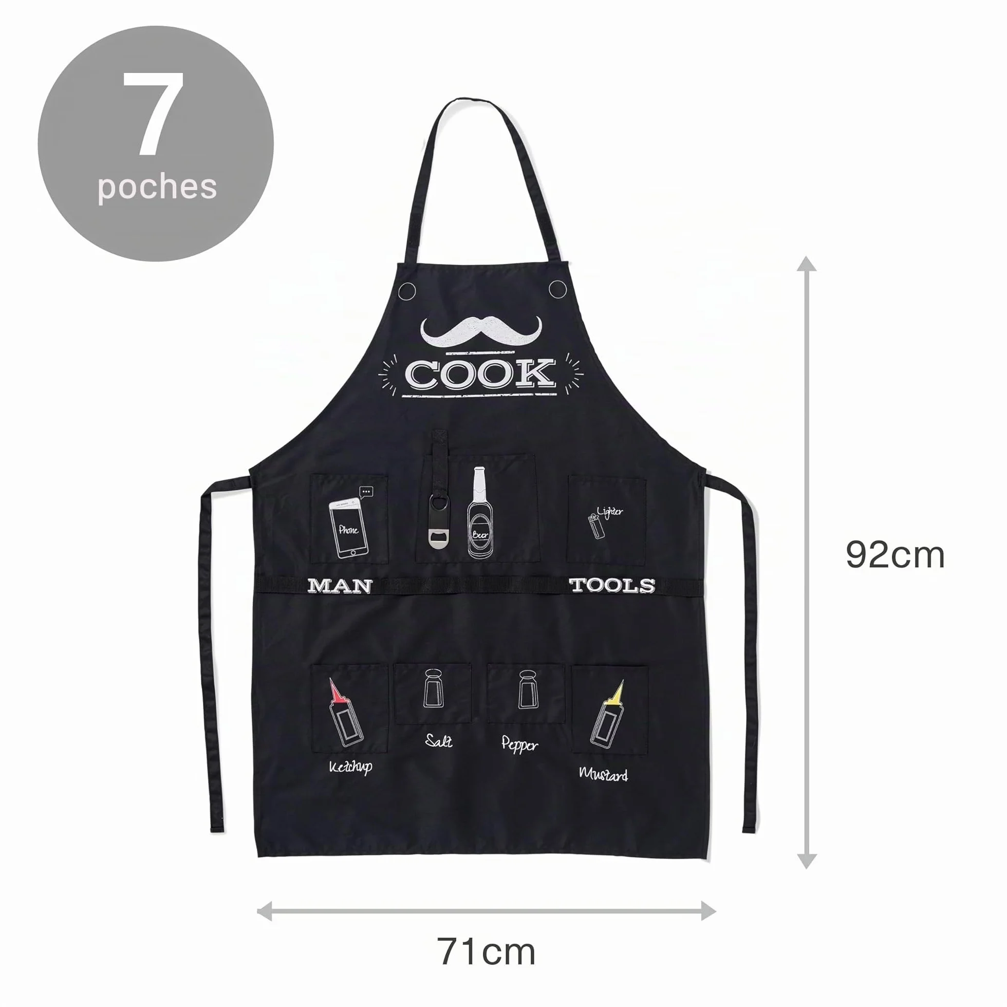 BRAMBLE Tablier BBQ Drôle pour Hommes, Tablier de Barbecue avec Capuche, 7 Poches & Décapsuleur Inclus - Cadeau Original Rigolo pour Noël, Anniversaires, Saint Valentin & Fête des Pères