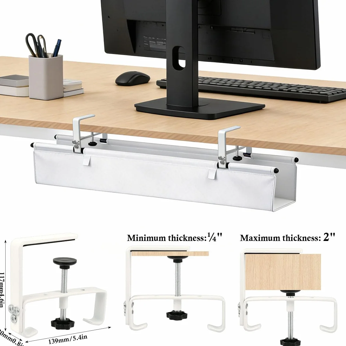 Cable Management Bureau 90CM Blanc Range Cable Bureau Chemin de Cable sans Perçage pour Bureau Maison