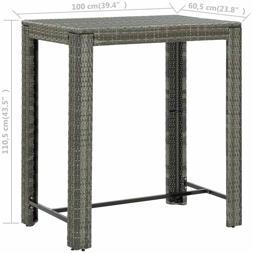 Table de Bar de Jardin Résine tressée 100x60,5x110,5 cm Gris