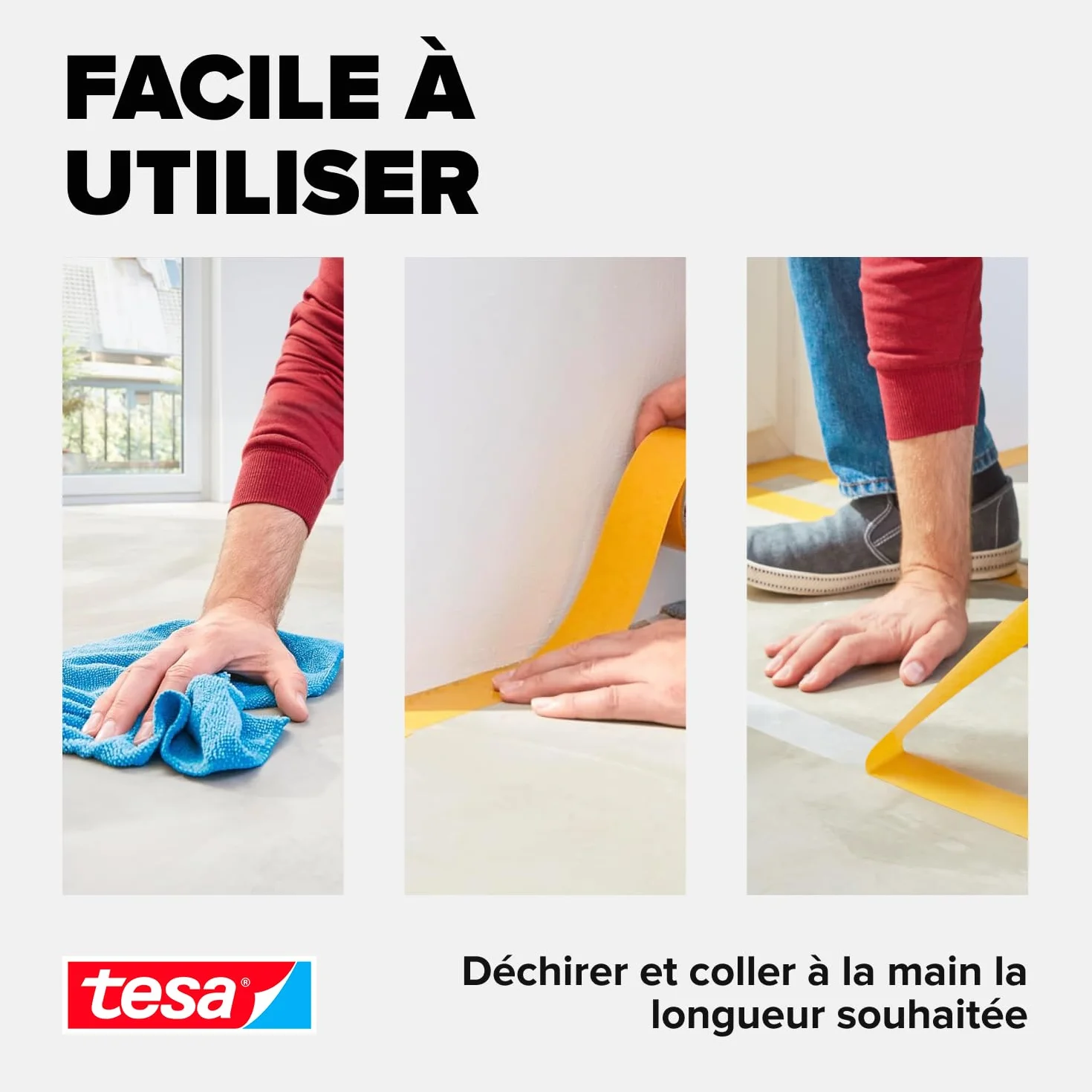 tesa Ruban Adhésif Double Face Fixation Sols Irréguliers Auto-Adhésif Antidérapant Moquette PVC 10 m x 50 mm