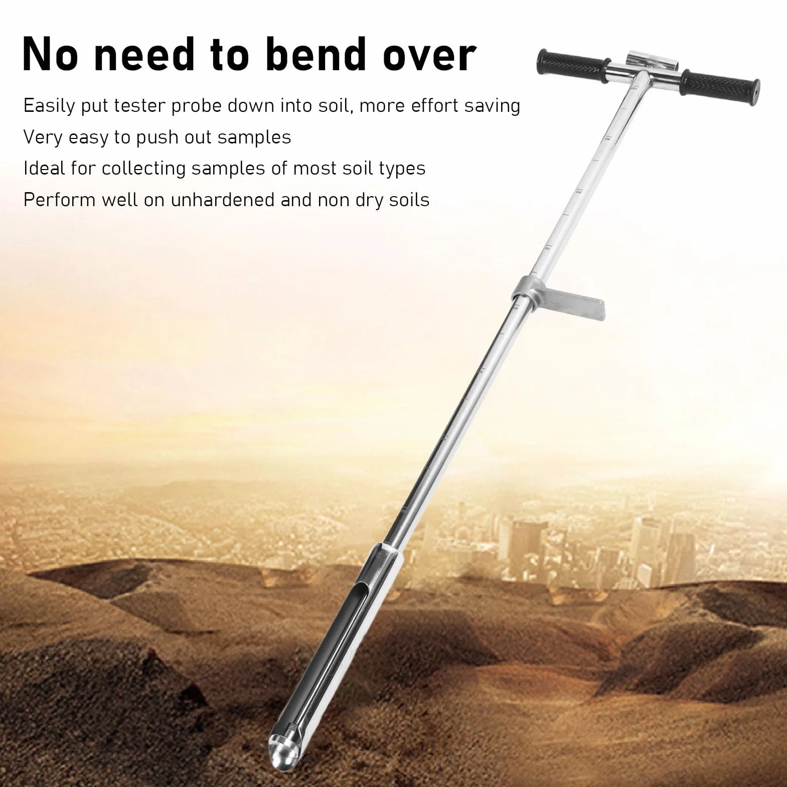 Sonde d'Échantillonnage de Sol en Acier Inoxydable avec Pédale d'Éjection, Poignée en T, 1m/38mm