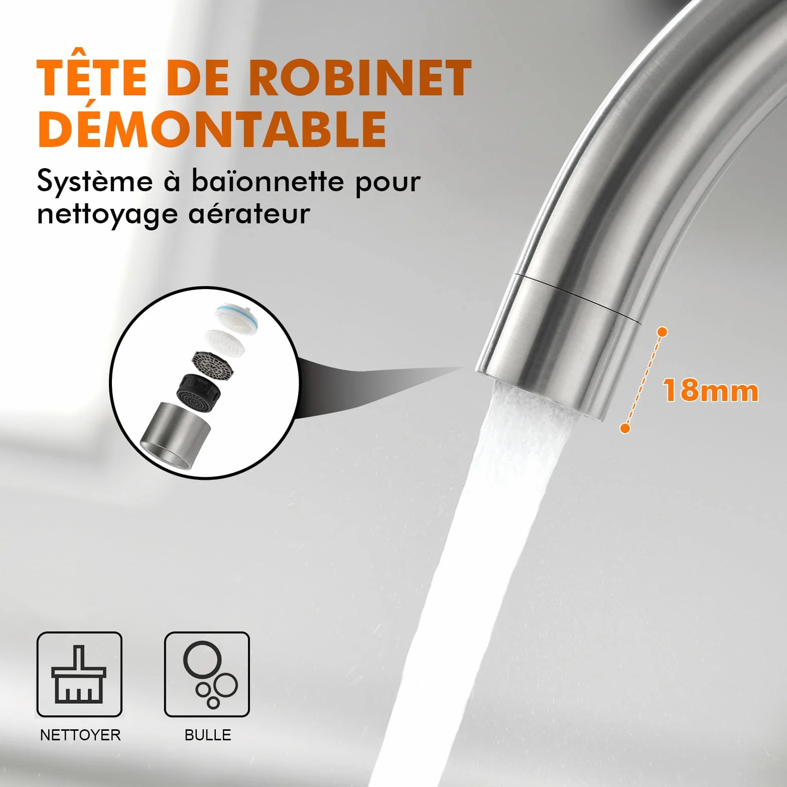 GRIFEMA G4008 Robinet de Cuisine Mitigeur Évier à Poignée Unique, Arc Élevé 360, Acier Inoxydable