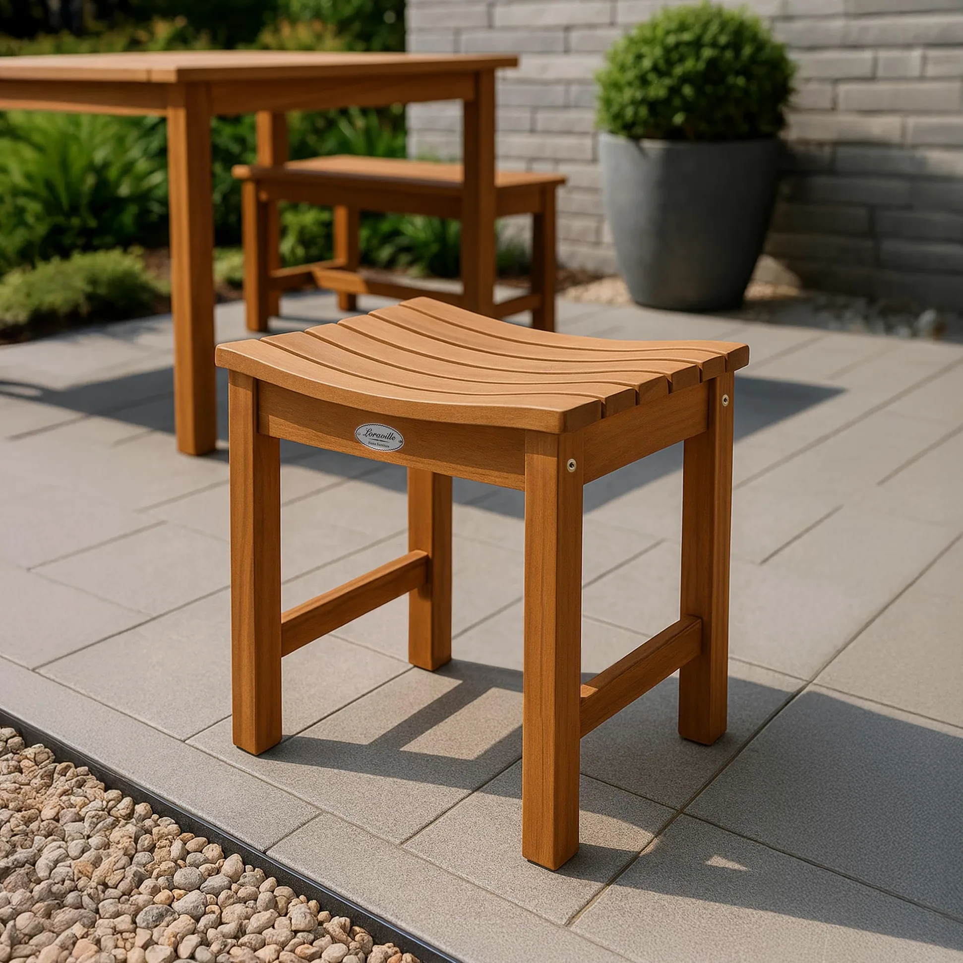 CLP Tabouret en Teck d'extérieur résistant aux intempéries Bibury, Pouf et Repose-Pied en Un, Durable pour Le Jardin, Couleur:Teck
