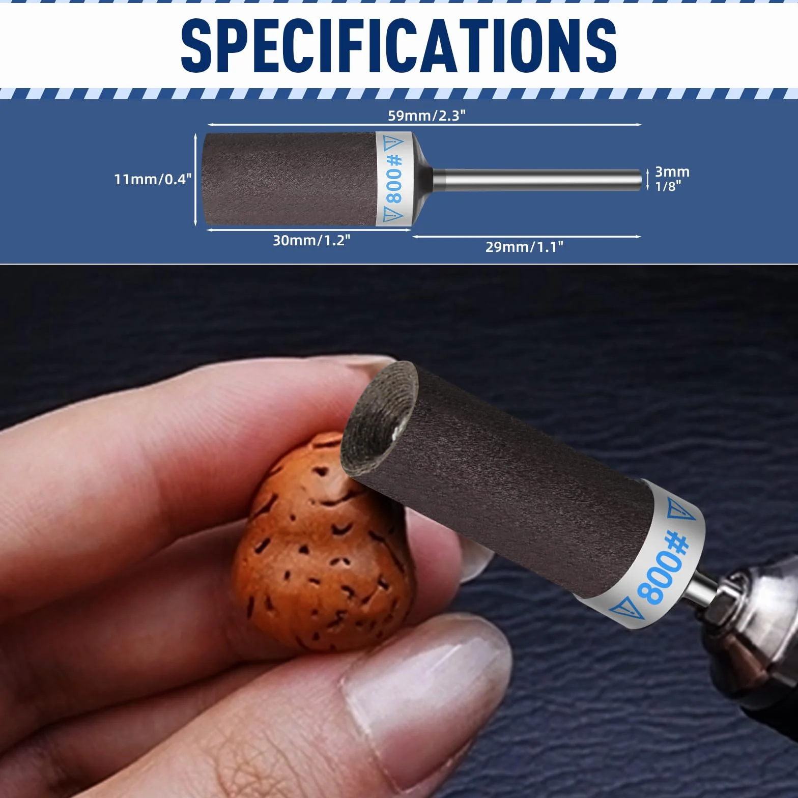 800 Grains Tambour De Ponçage 20 Pièces pour Dremel Outils Rotatifs, Manchons avec Tige 1/8" pour Polissage