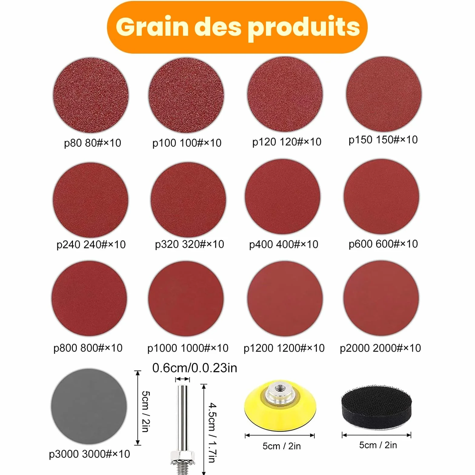 KONGMING 130 Pièces Disques Abrasifs 50mm Grain 80-3000 Kit de Ponçage 2 Pouces