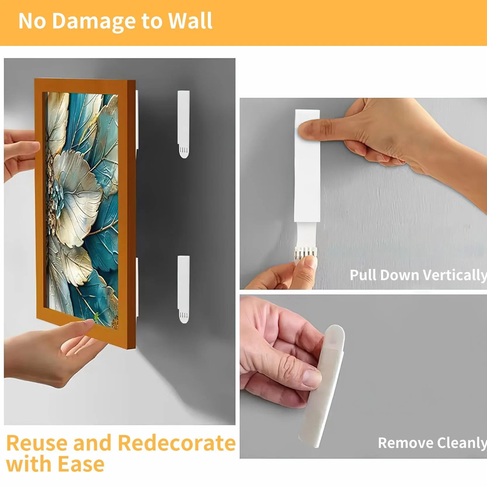 Bandes Adhésives pour Accrocher Tableaux Sans Percer 6 Paires Résistant à l'Eau 19x92mm 20x46mm 16x70mm