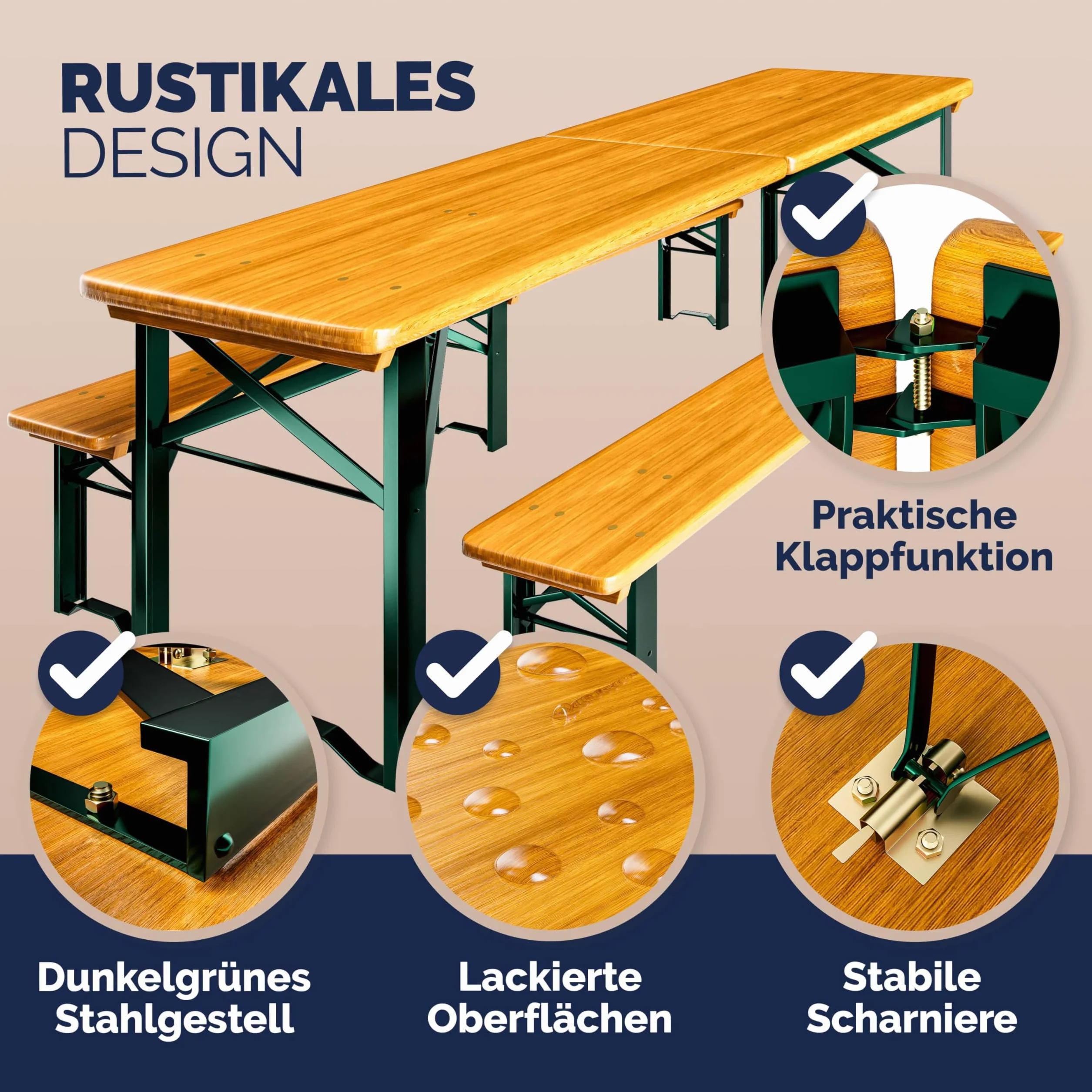 Casaria Ensemble Table et bancs en Bois de Brasserie 220 cm 10 Personnes Pliable 3 pièces Jardin