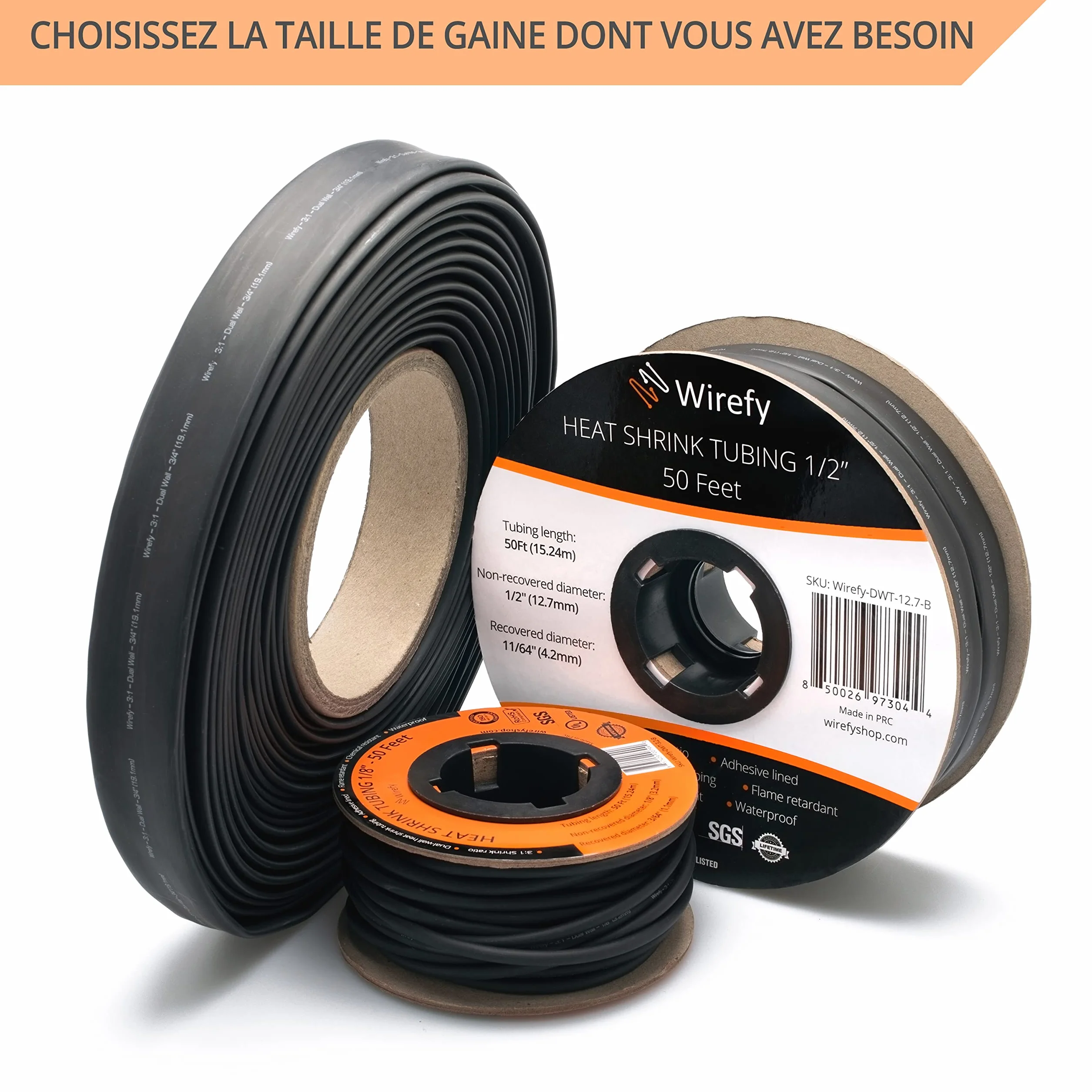 Gaine Thermorétractable Etanche 3:1 39 mm 15 m Noire
