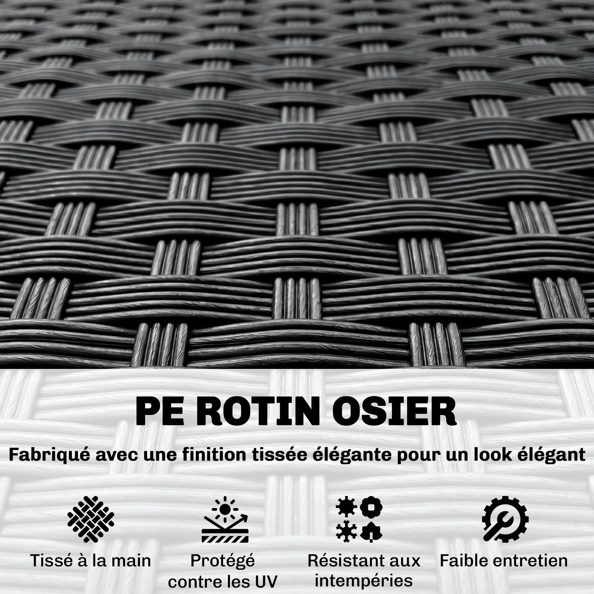 Outsunny Ensemble Salon de Jardin encastrable 8 Personnes 9 pièces résine tressée 4 Fils Imitation rotin Noir Coussins déhoussables crème
