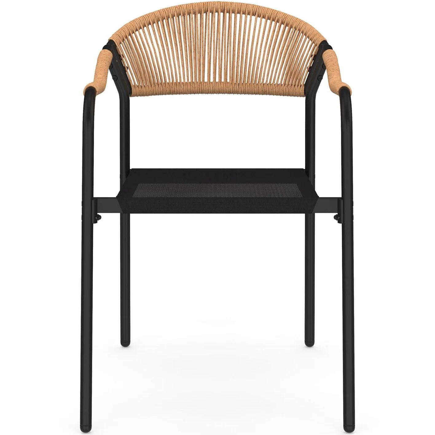 IDMarket - Lot de 6 chaises de Jardin Madeira métal, Cordage et textilène Noir et rotin Clair