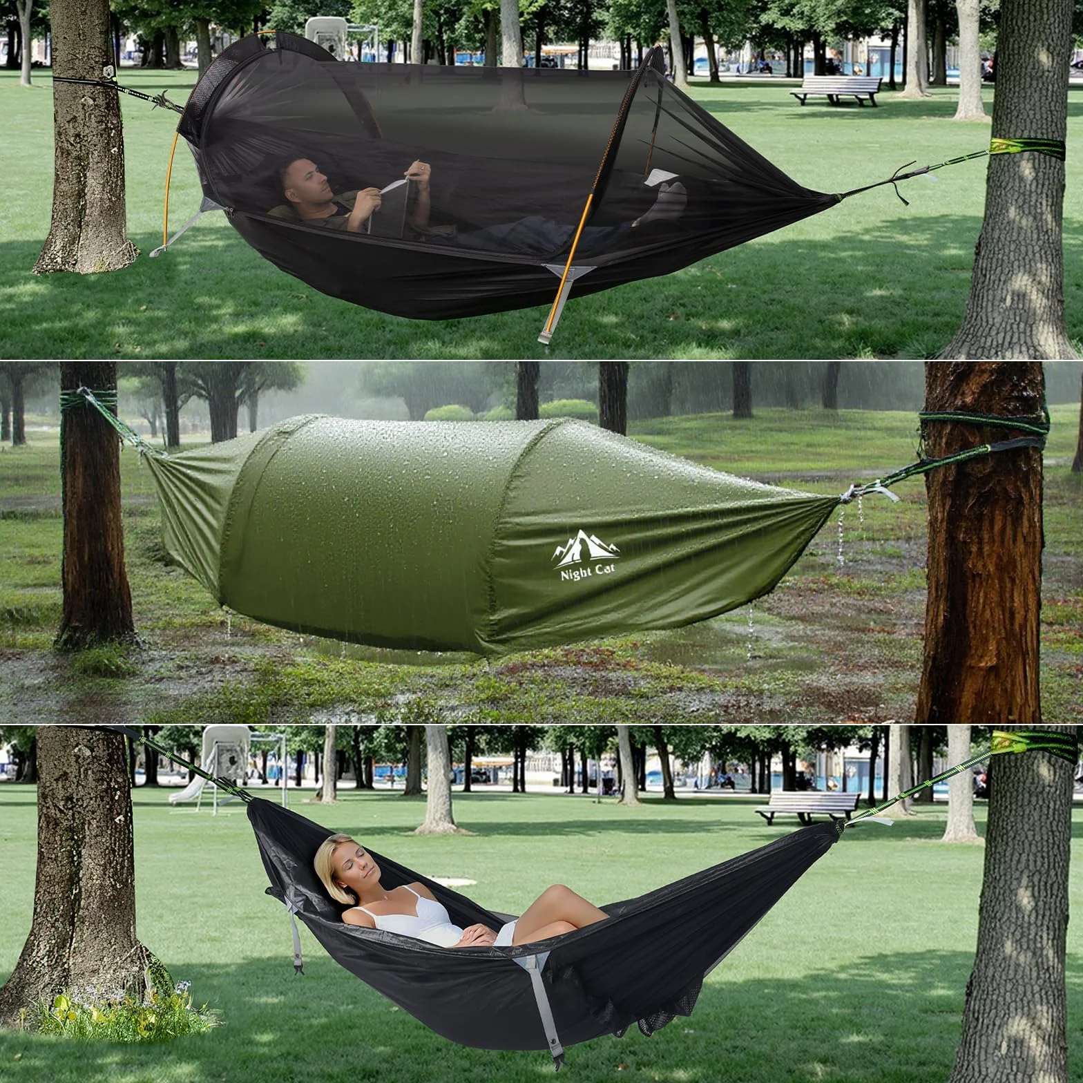 Night Cat Hamac Tente avec Moustiquaire Imperméable pour 1 Personne Randonnée Camping