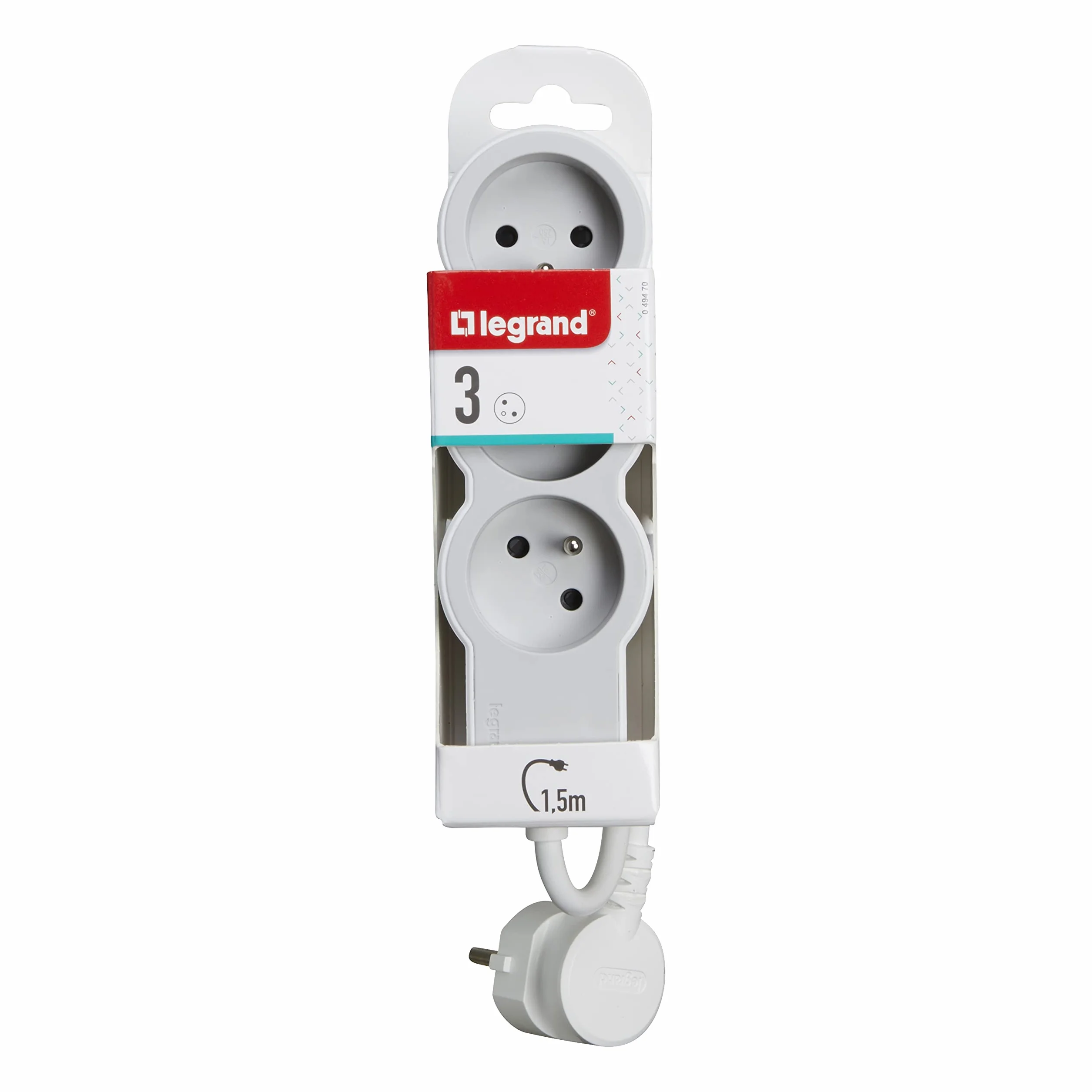 Legrand Rallonge multiprise extra-plate 3 prises terre 1,5m blanc gris clair