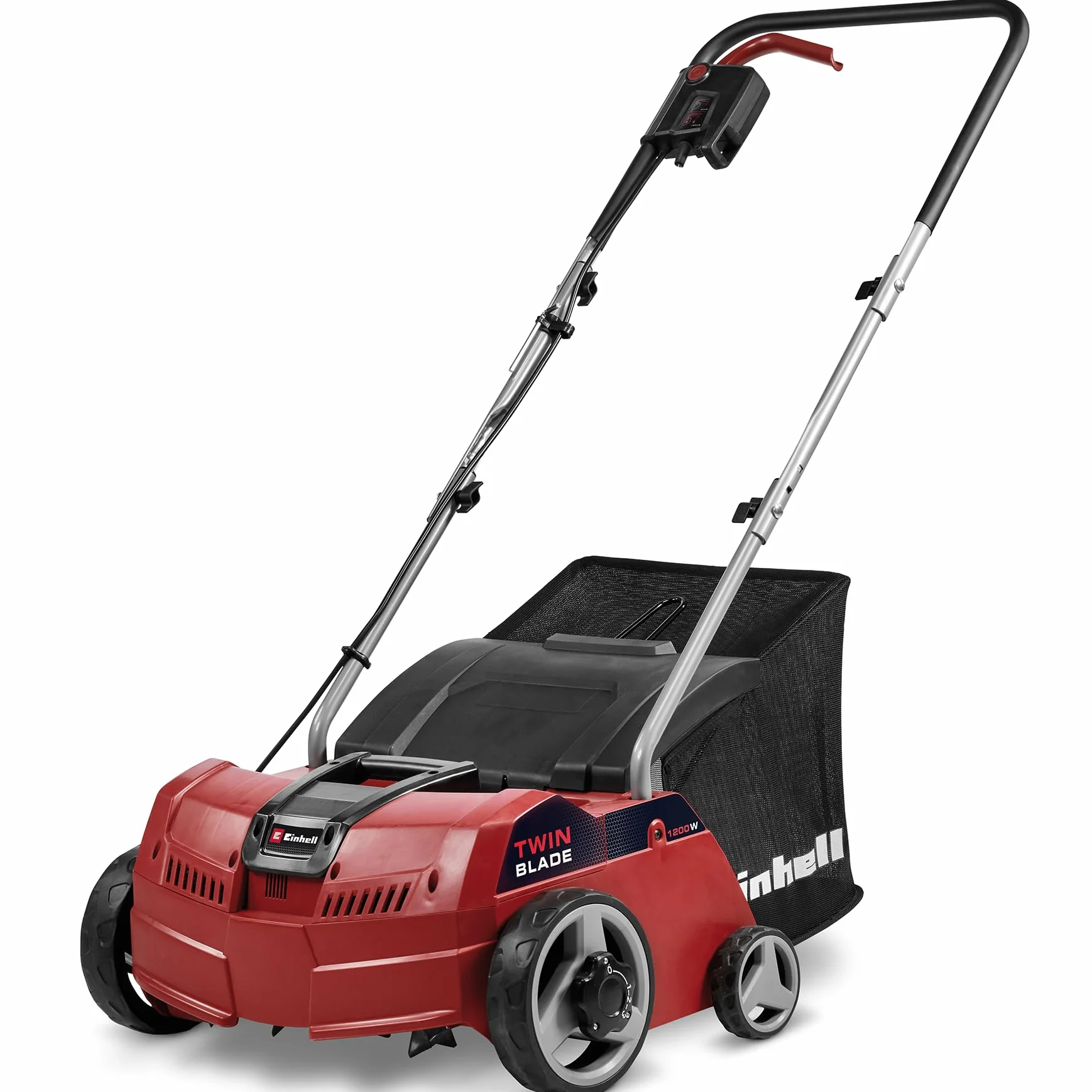 Einhell Scarificateur électrique GC-SA 1231/1 (jusqu'à 300m², 1.2 KW, bac de ramassage de 28L, système de Coupe à roulement à Bille + Rouleau aérateur, Profondeur de Travail réglable)