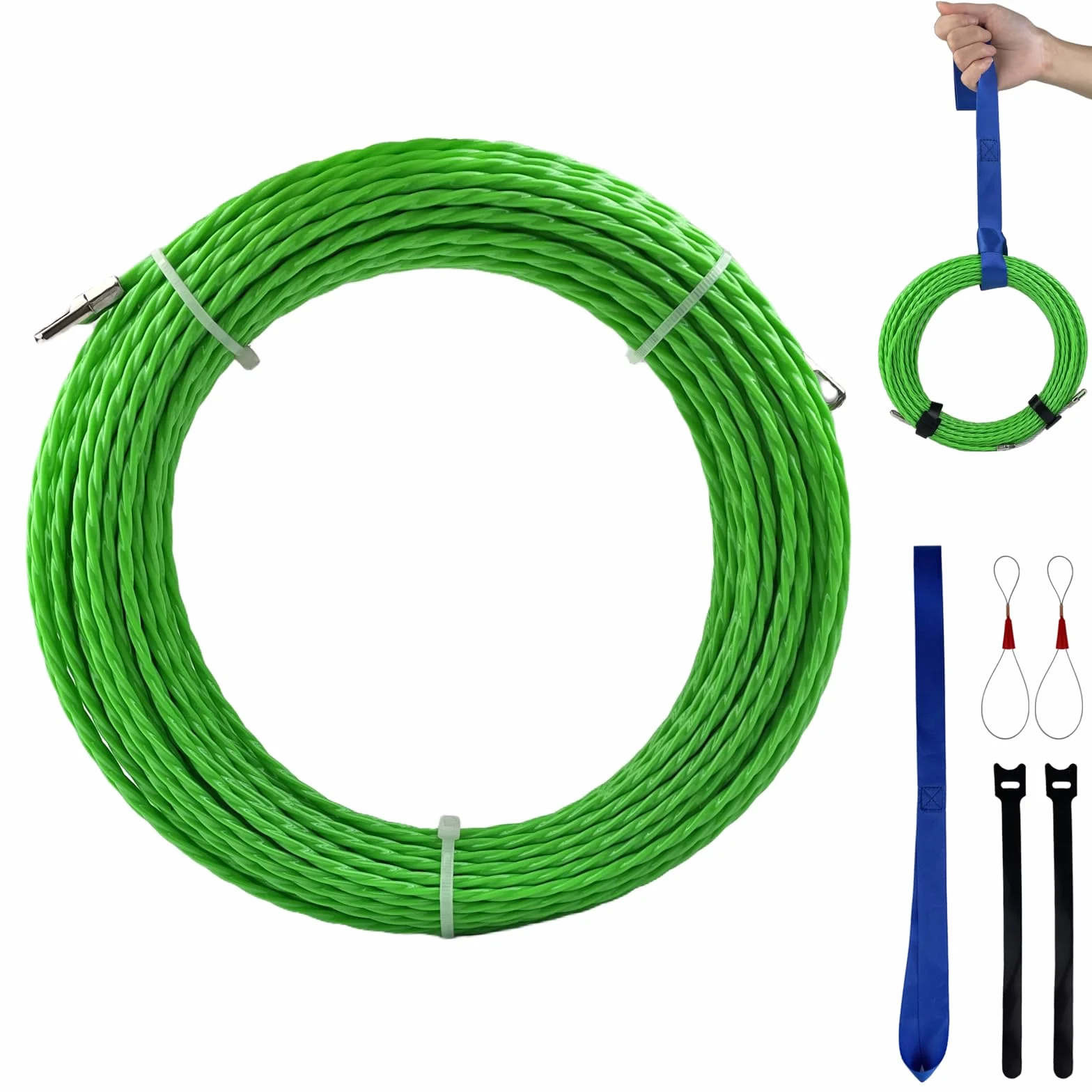 Aiguille Electricien 30m 4mm Tire Câble Électrique avec 2 Ressorts de Guidage