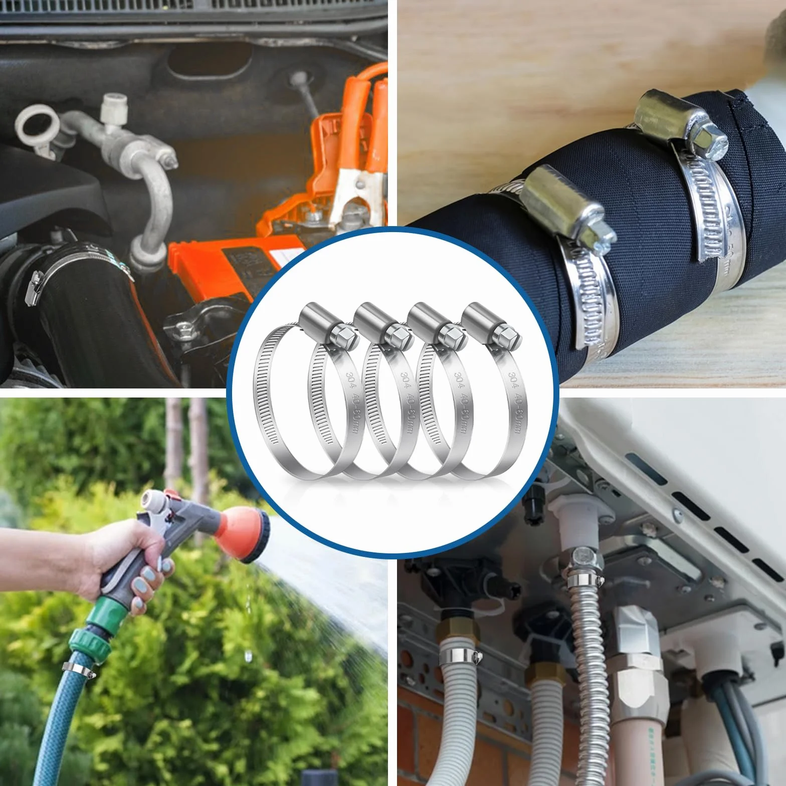 Bolatus Collier de Serrage Réglable Inox 304 50-70mm 4 Pièces pour Plomberie Piscine Automobile