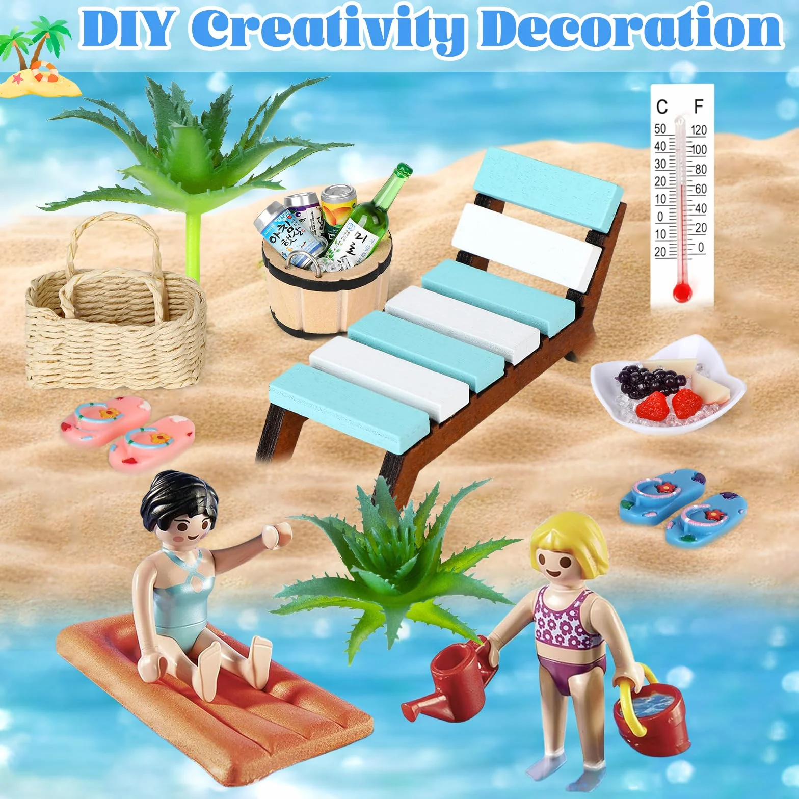 Miniatures Accessoires de Sauna 19 Pièces, Décoration de Plage Miniature pour Jardin DIY et Photo