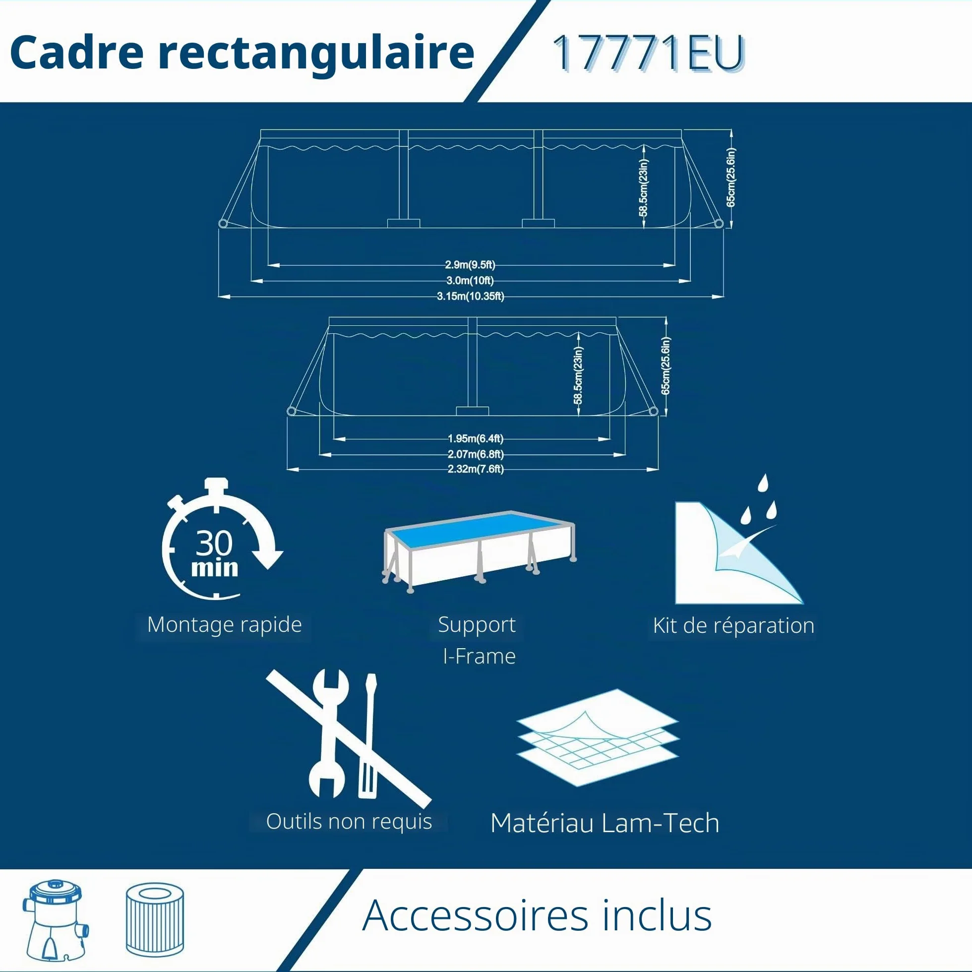 Avenli Piscine Rectangulaire avec Structure Gris