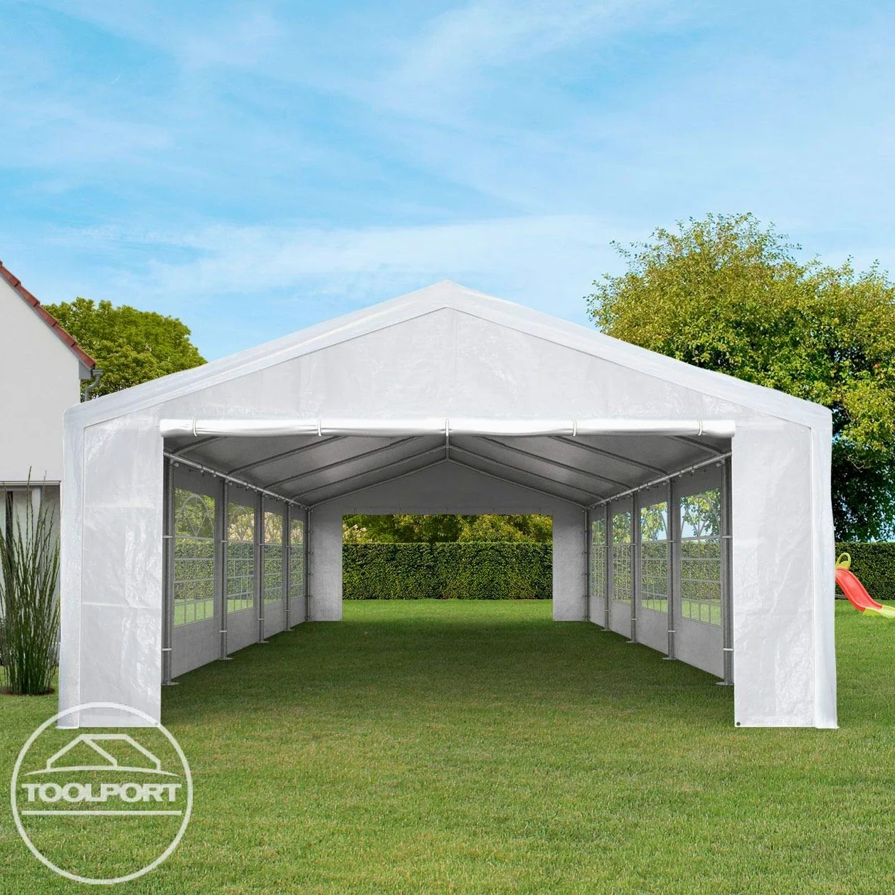 TOOLPORT Tente de réception 5x10 m pavillon Blanc bâche PE 350 N imperméable Tente de Jardin
