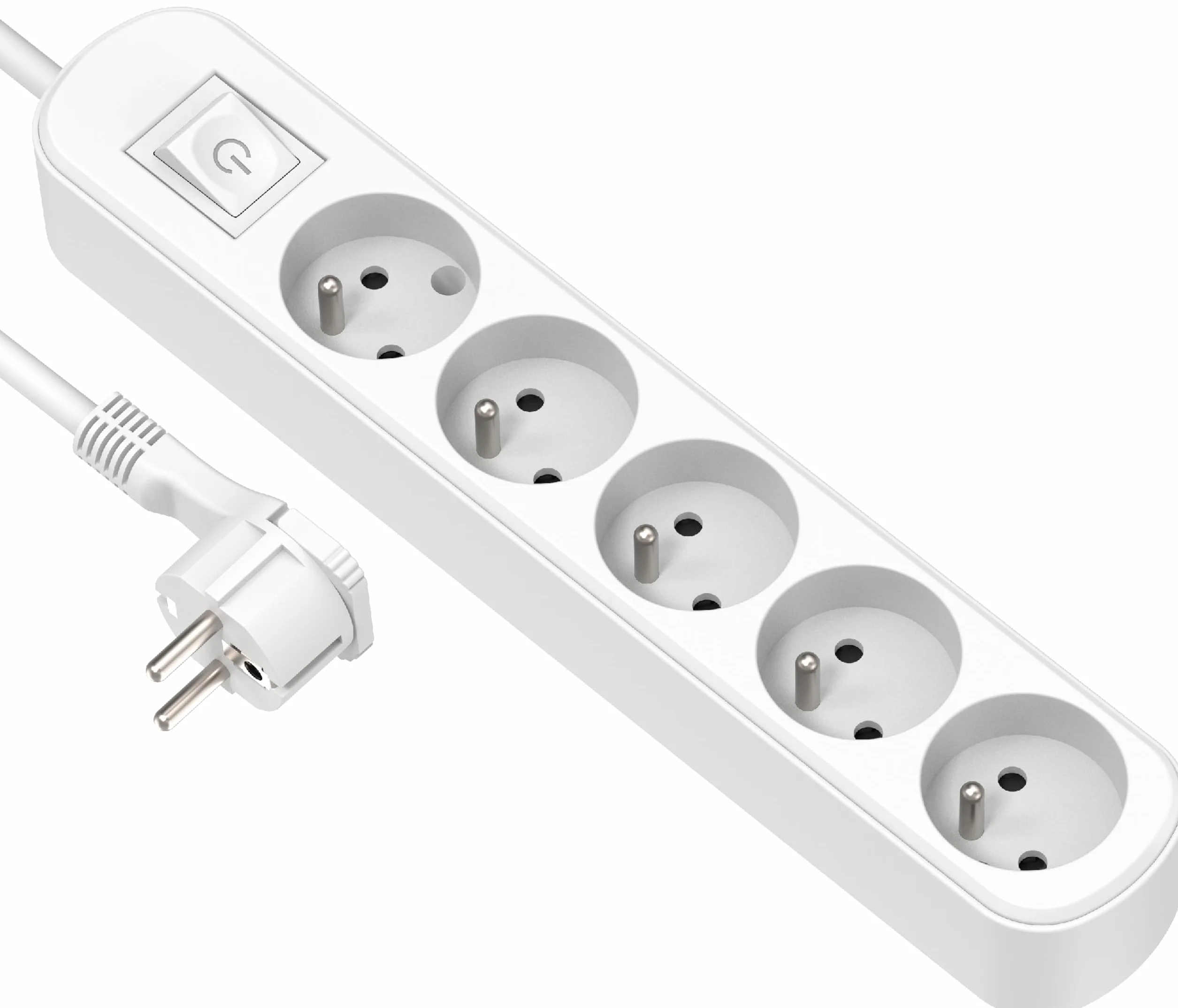 Electraline Bloc 5 prises avec interrupteur 1,5 m Blanc