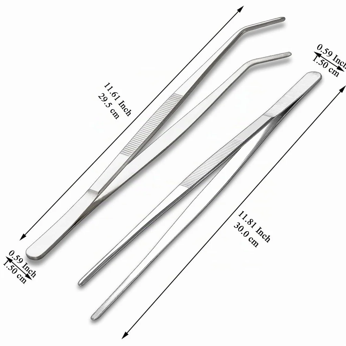 Berglander Pinces de Cuisine Tongs 2 pièces, 30,5 cm Extra-Longues en Acier Inoxydable Métal Robustes Pinces de Cuisson pour Chef, Service des Aliments, Grill, Culinaire, Pâtes, Salade, BBQ