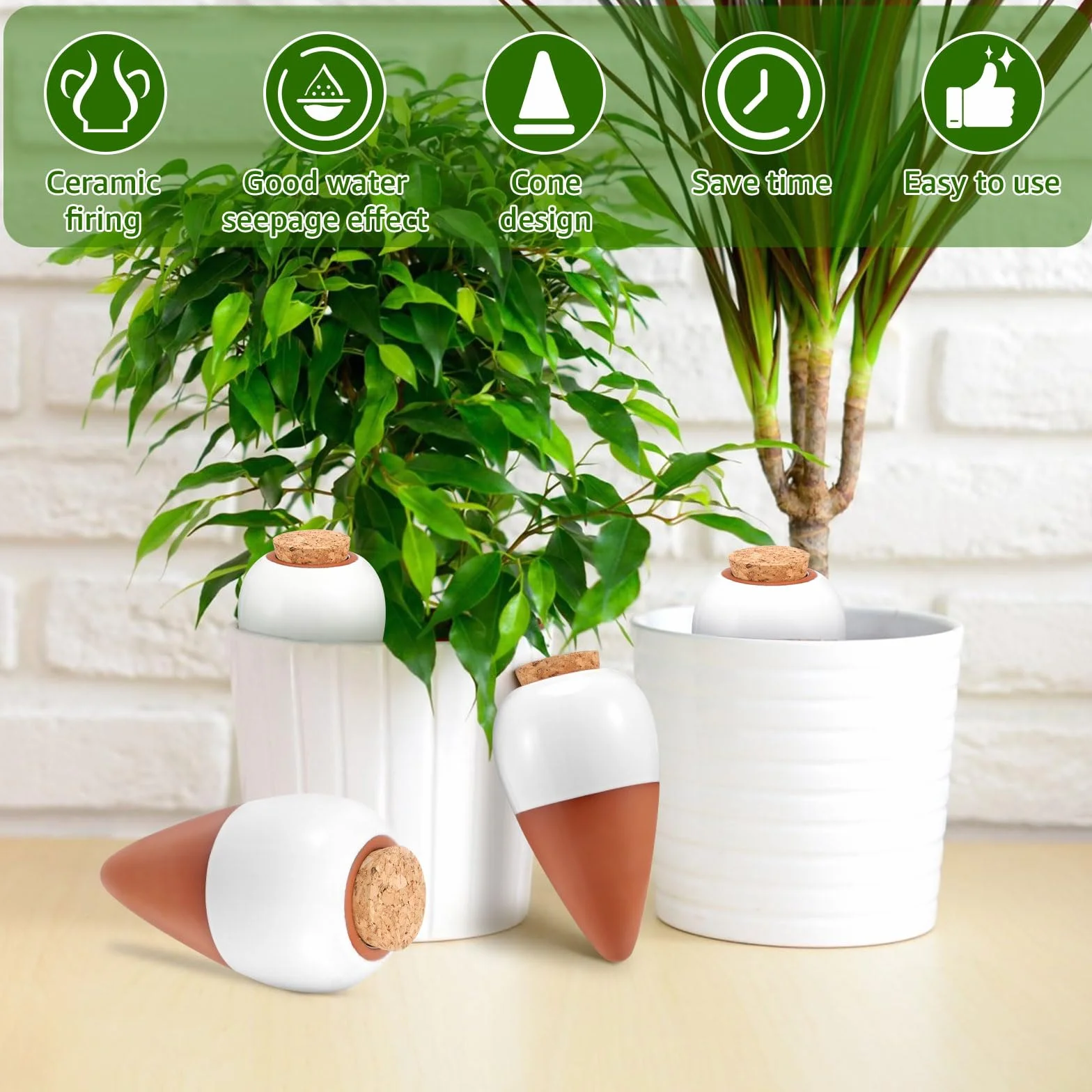Lot de 4 globes d'arrosage pour plantes en terre cuite - 320 ml - À libération lente - Pour l'intérieur et l'extérieur - 8,2 x 8,2 x 14,23 cm
